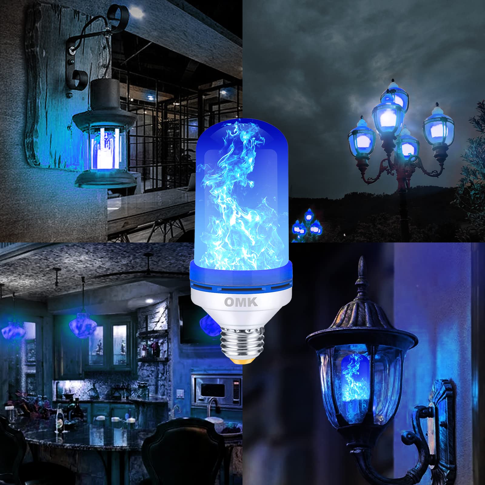 Omk - Blue Flame Halloween Decor Led Flame Effect Light Bulbs - Newest Upgraded 4 Modes Fire Simulated Lamps - Christmas, Party, Indoor/Outdoor Decoration Lights (Blue 2)