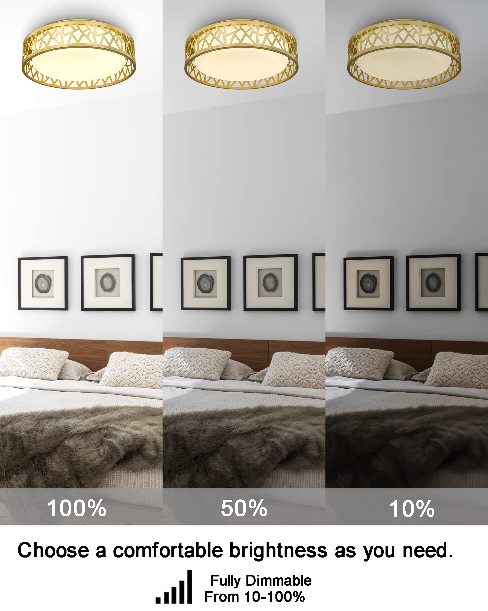 Vicnie Led Flush Mount Ceiling Light, 12 Inch 15W 1100 Lumens Close To Ceiling Light Fixtures, 3000K Warm White, Gold Finish Wit