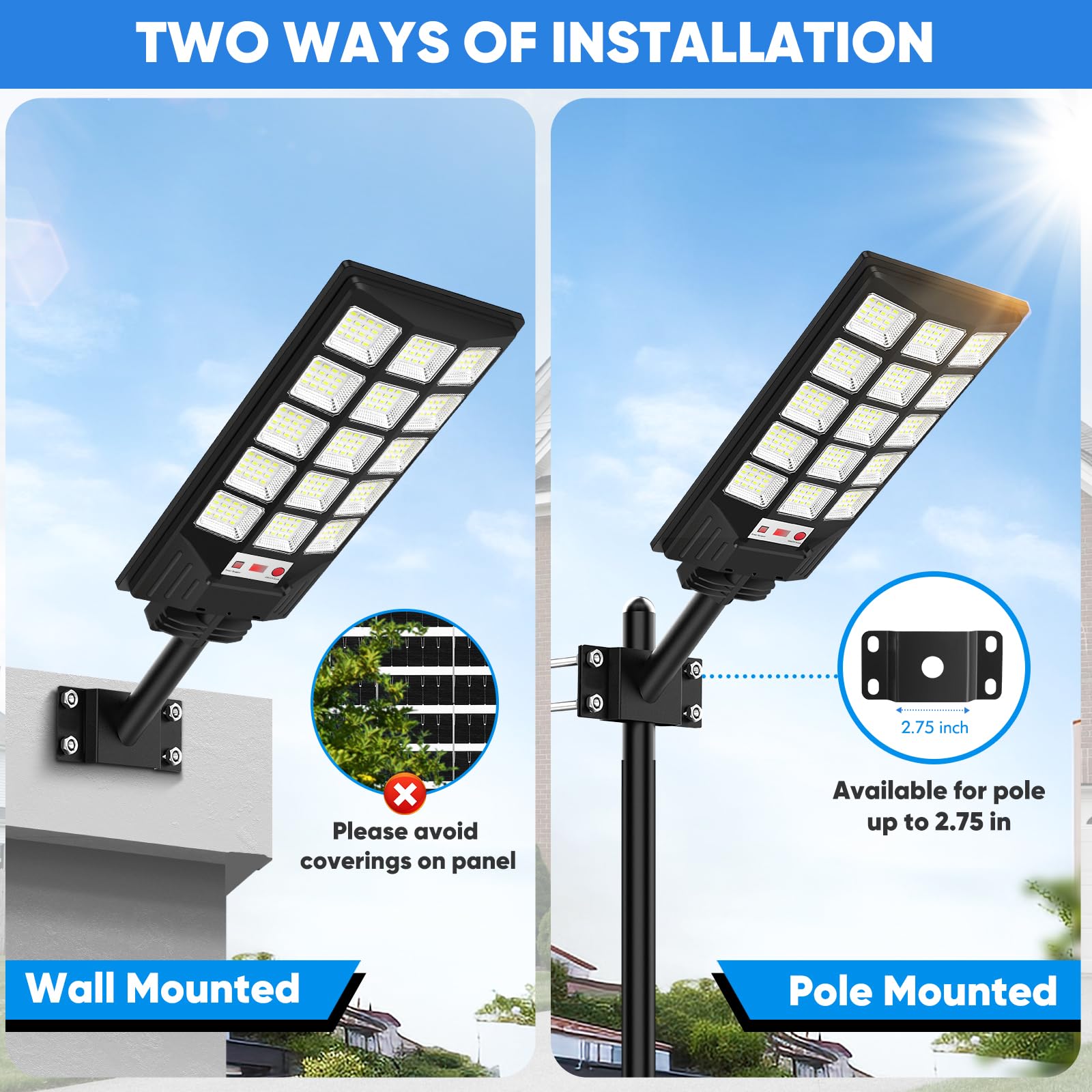 Solar Street Lights Outdoor Waterproof, 25000Lm 8500K Motion Sensor Solar Powered Flood Lights With Remote Control, Dusk To Dawn