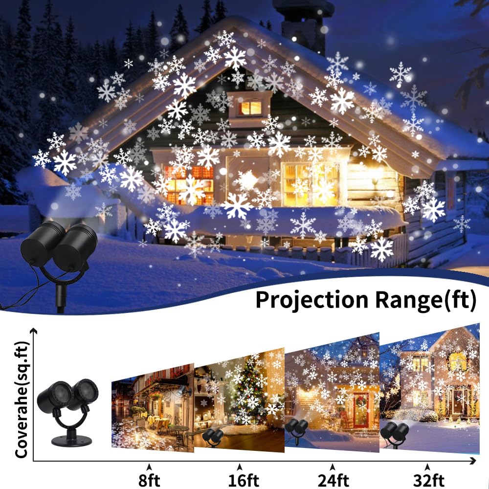 Christmas Projector Lights Outdoor, Double Head Snowflake Projection Lights With Remote Control, Ip65 Waterproof Holiday Project