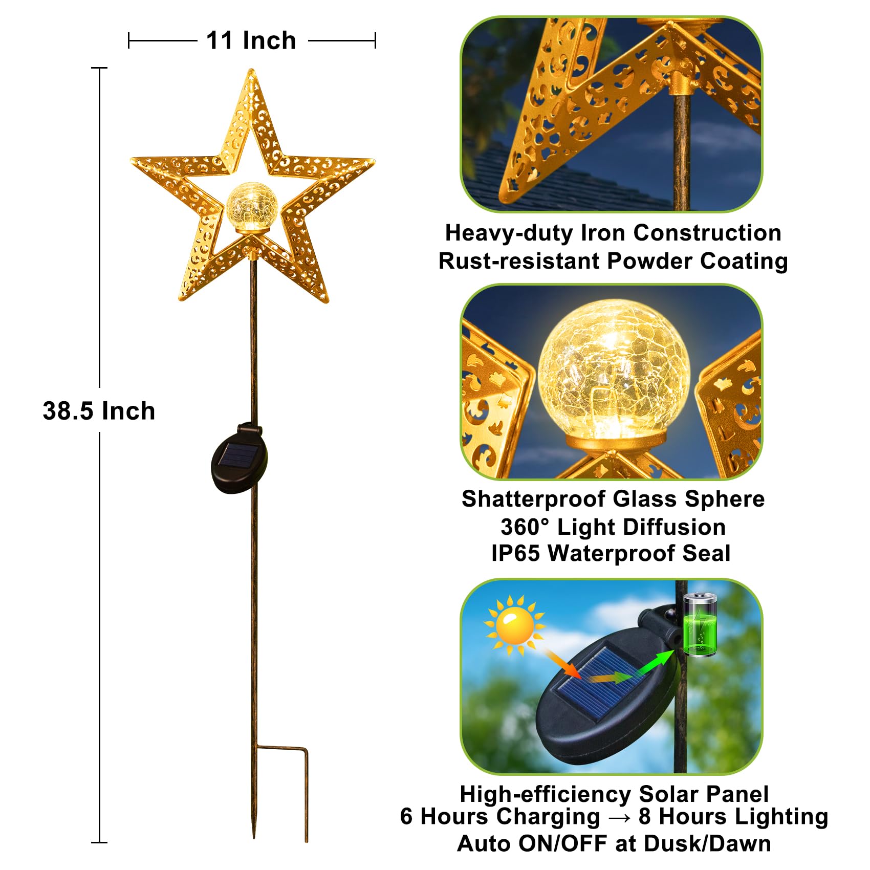 Star Solar Lights Garden Outdoor Decor Waterproof Metal Solar Stakes Lights For Patio Yard Walkway Lawn Patio Garden Gifts