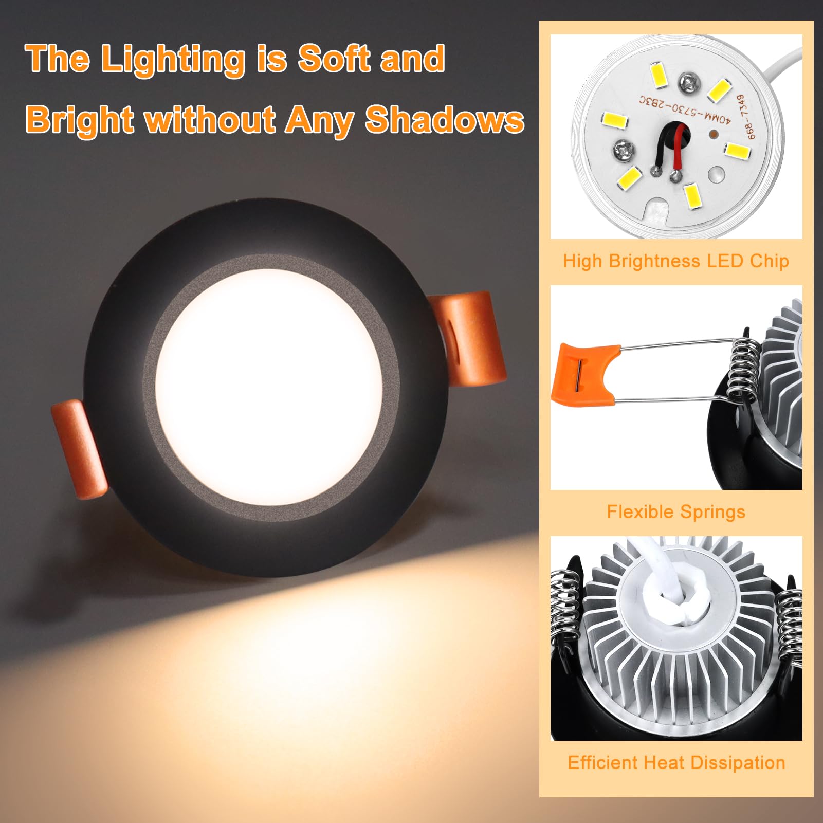 YGS-Tech LED Recessed Lighting, Dimmable 3W, 3000K Warm White, 16 Pack, Plastic
