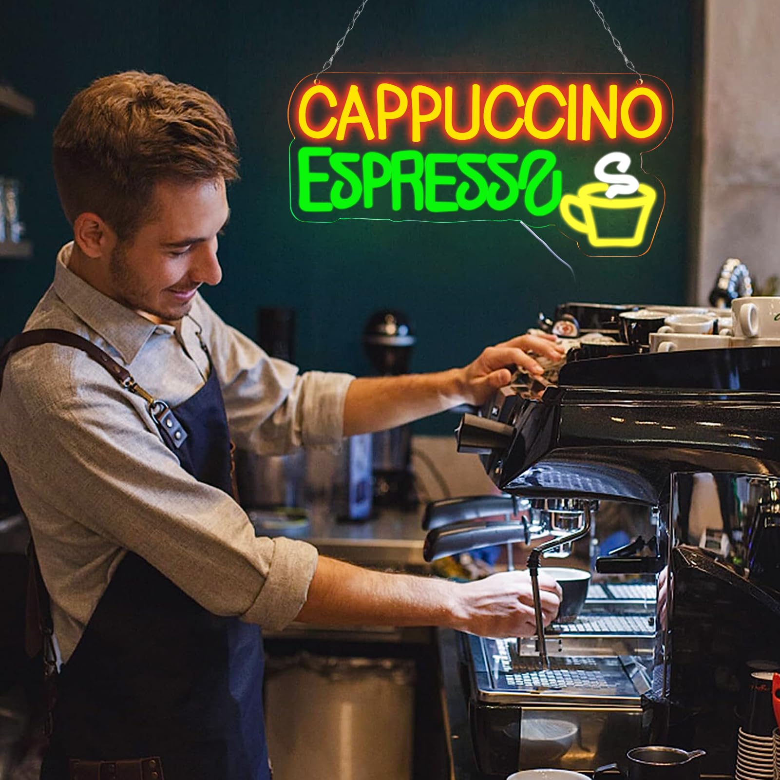Balanar Neon Sign - Cappuccino Espresso LED Wall Decor for Coffee Bar, 16.1"x7.7", Acrylic, Beer Bar, Bistro Cafe, Man Cave Gift