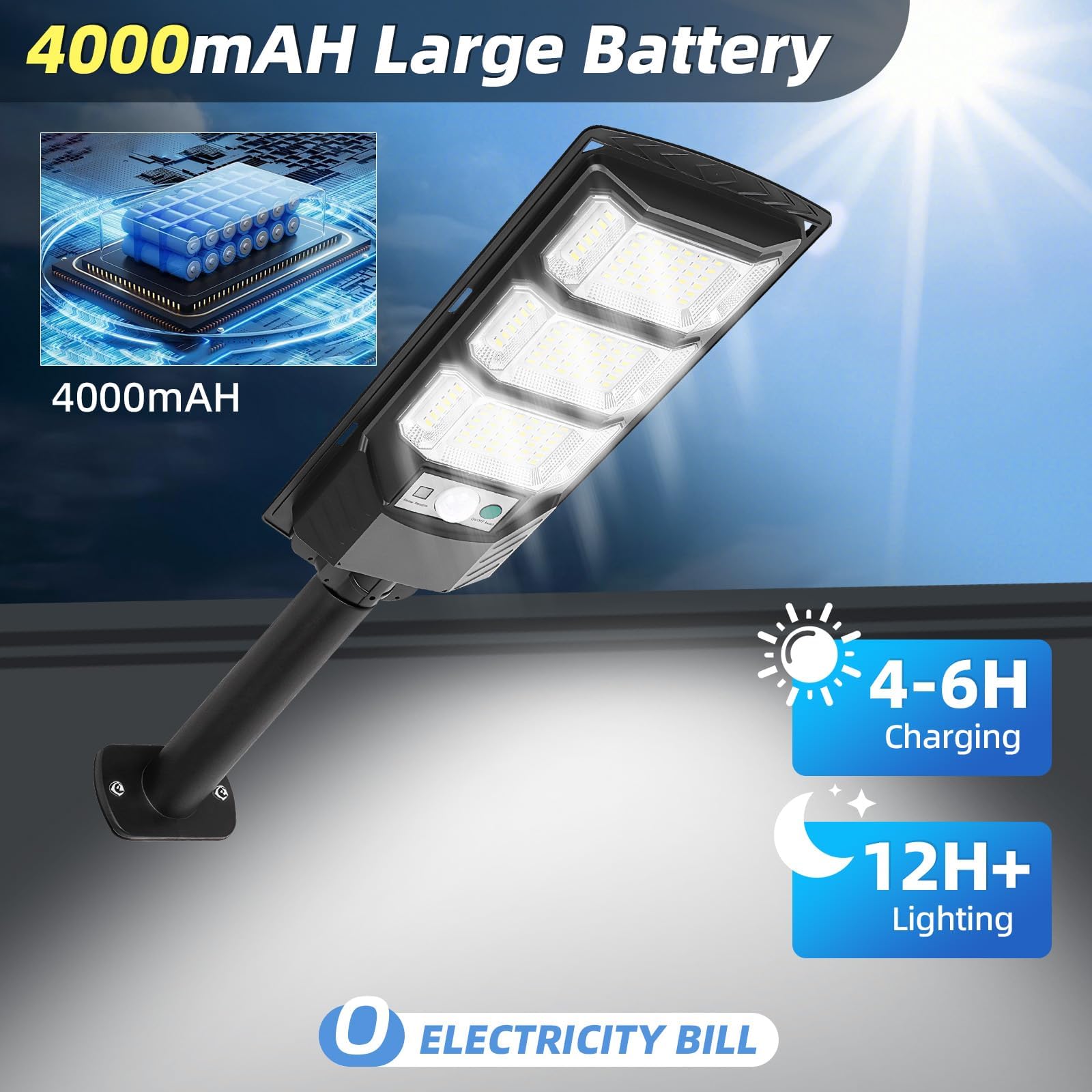 Fowseek Solar Outdoor Lights 4 Packs, 6500K Solar Street Lights Outdoor Waterproof With Motion Sensor, Solar Flood Security Ligh