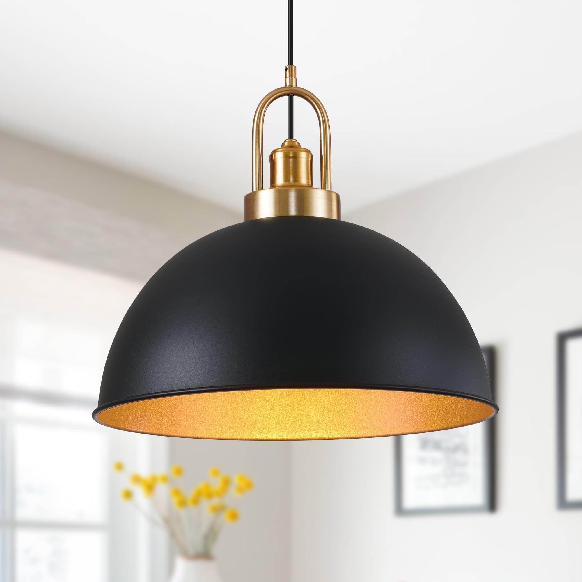Febeleven Industrial Black Large Pendant Light 15.74'' Matte Finish Metal Light Fixture Farmhouse Hanging Light for Kitchen Isla