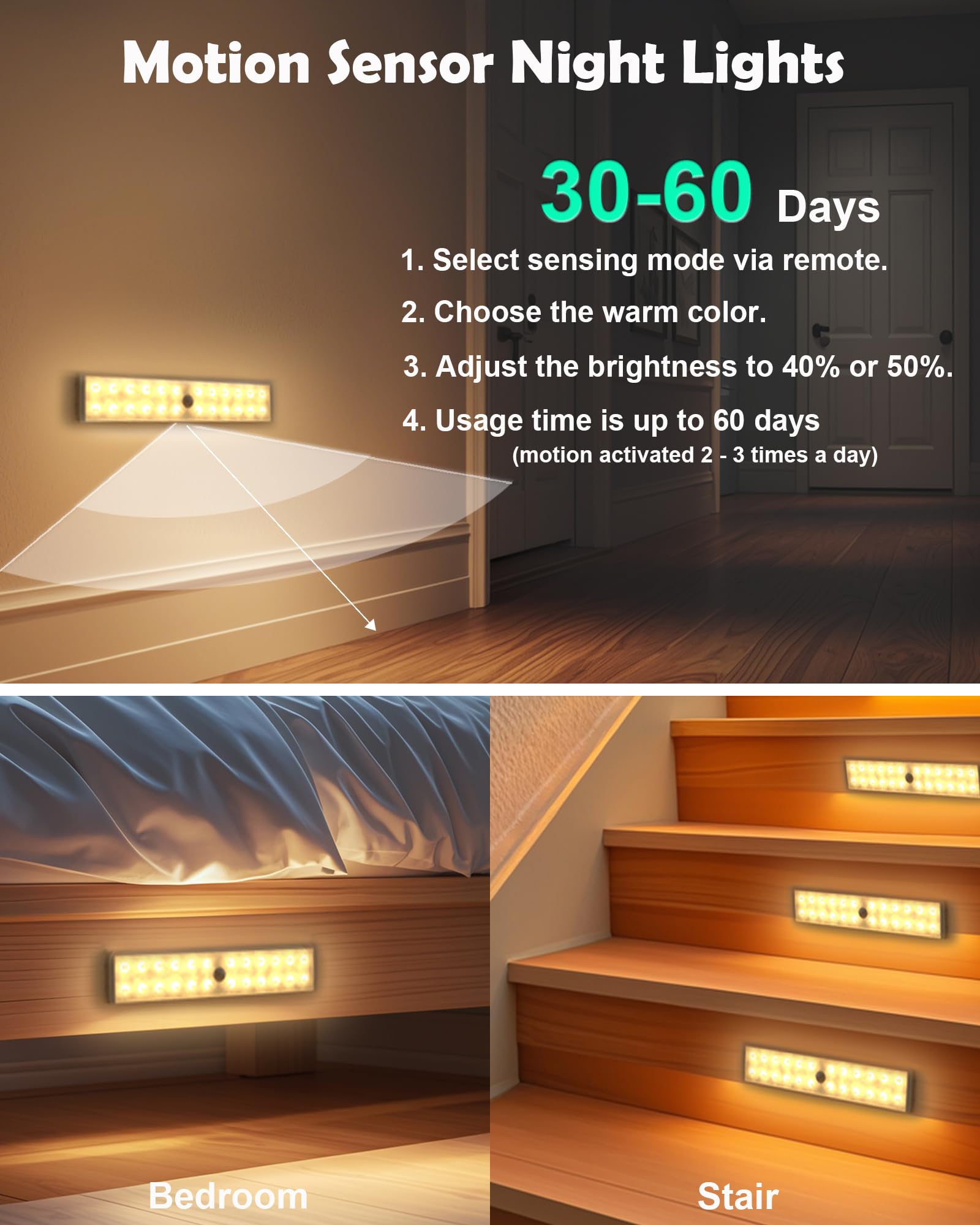 58-Led Under Cabinet Lighting Wireless, Rgb Motion Sensor Night Lights With Remote, 1100Mah Magnetic Under Cabinet Lights Counte