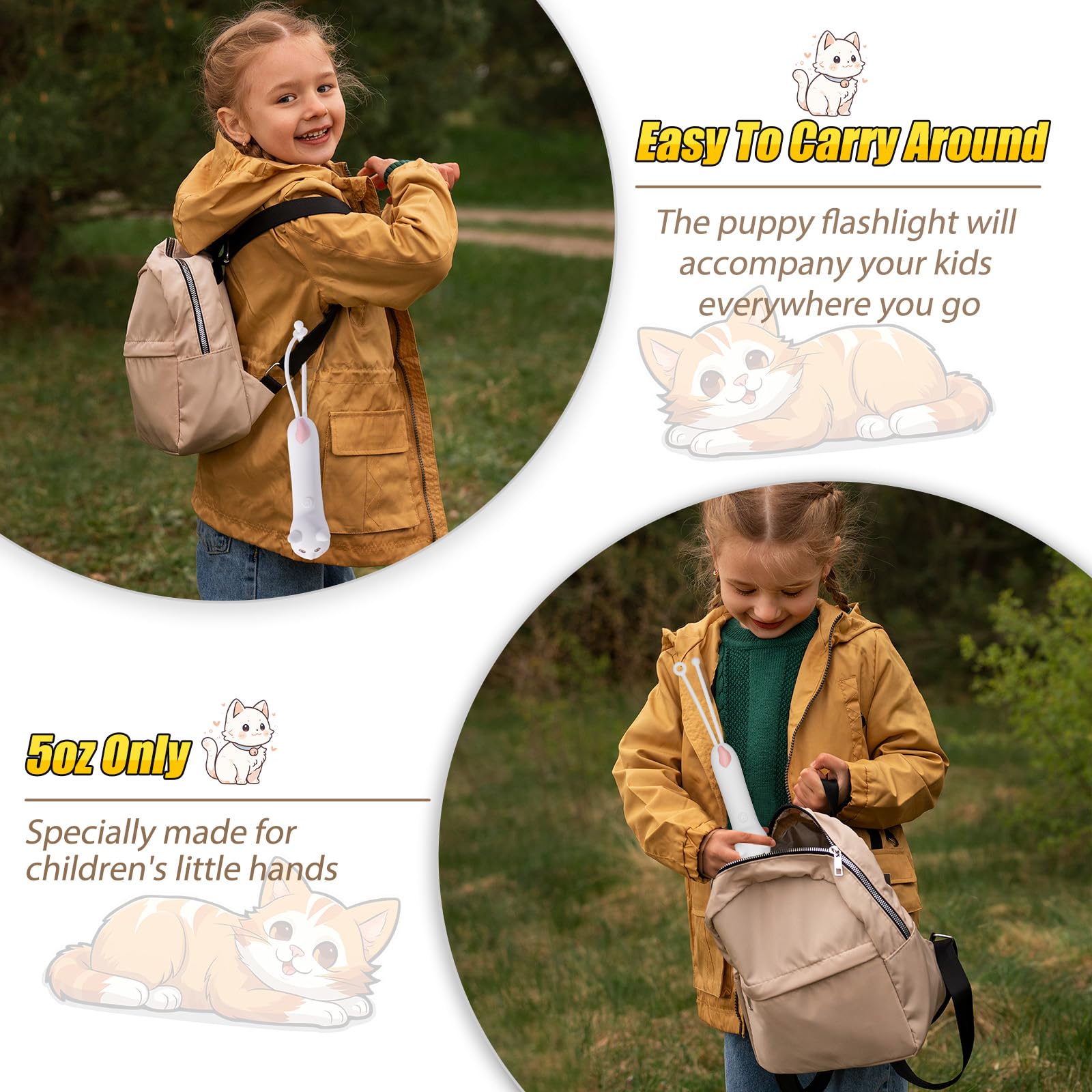 Tremdwoto Toddler Flashlight  Cute Cat Kids Flashlight For Girls & Boys  Rechargeable Led Flashlight For Camping & Outdoor Adventures  Ideal Christmas Gift For Children