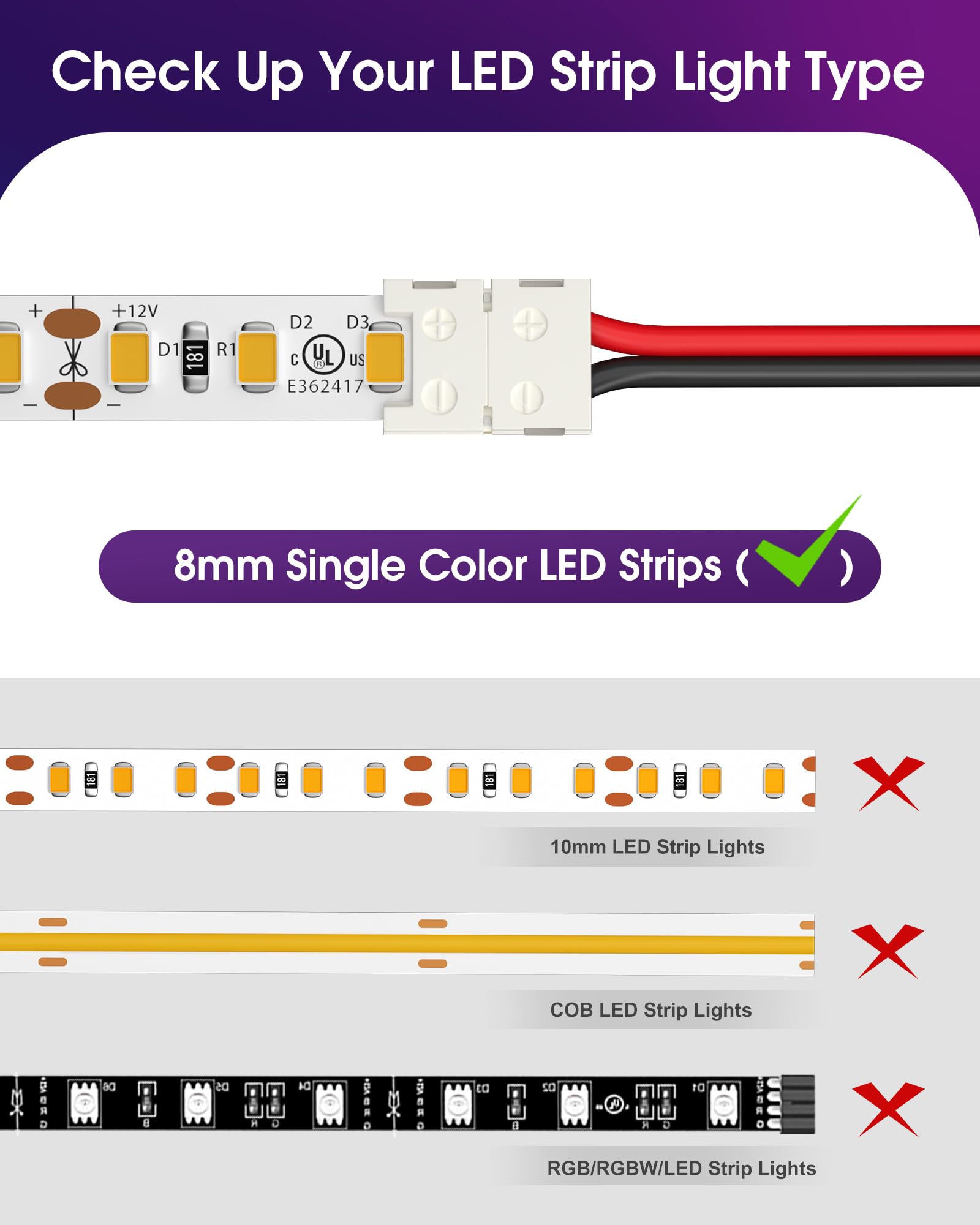 Hitlights Led Light Strip Connector, 8Mm Single Color 3528-6 Inch Any Angle Strip To Strip, 4 Pack