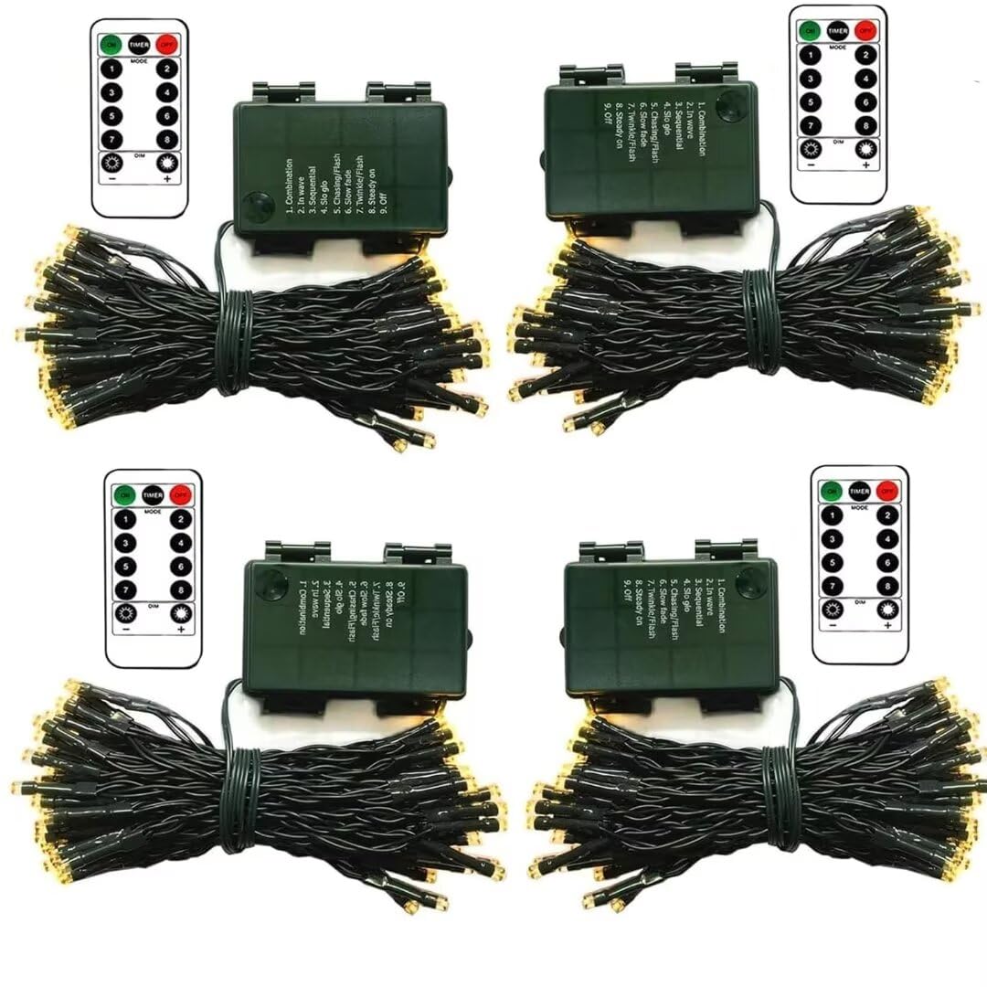 KOUQIYA Battery Operated Christmas Lights, 16.5 Ft 50 LED String Lights Dark Green Wire with Remote Timer 8 Modes Fairy Lights for Christmas Tree Decor (Warm White, 50 LED-4 Pack)