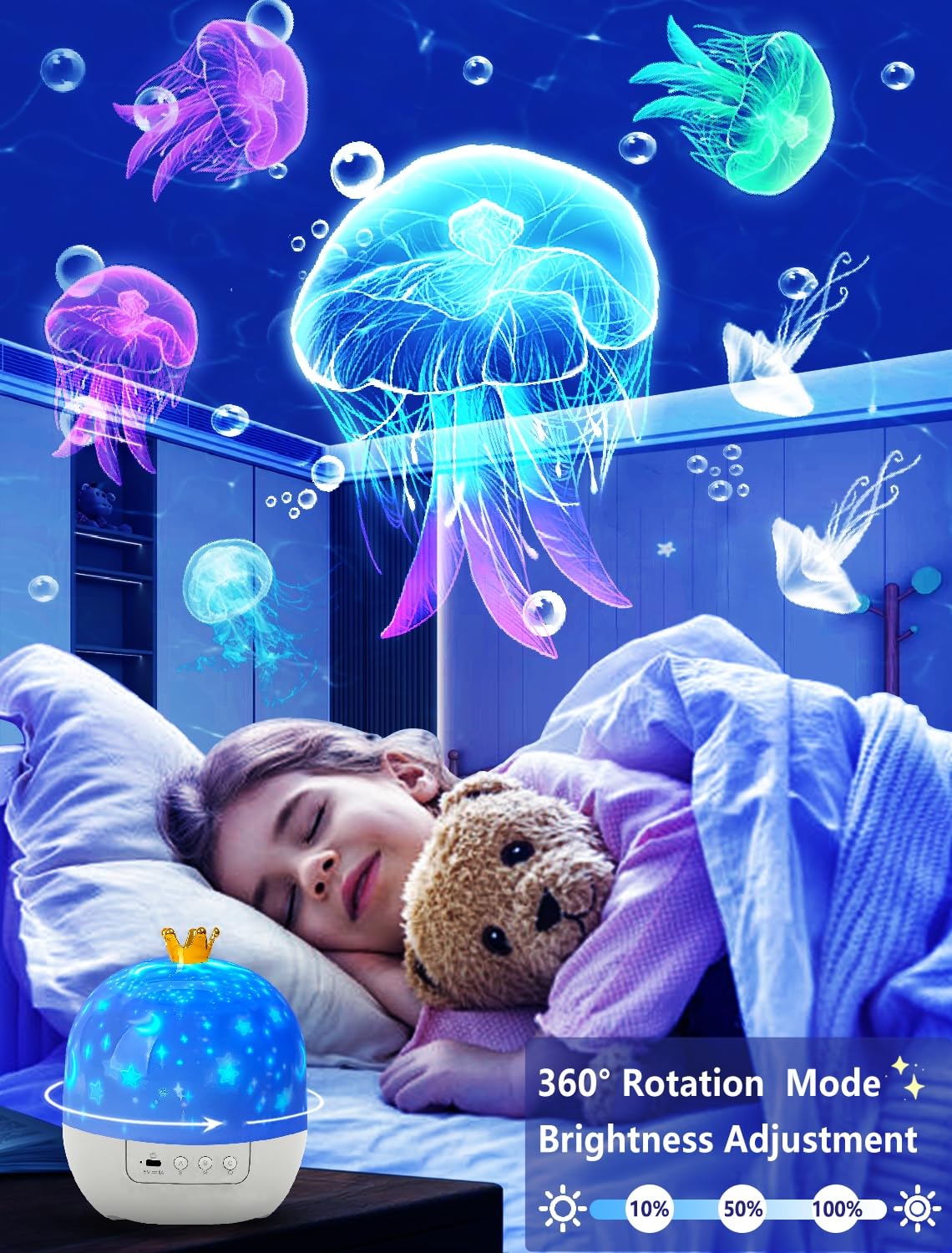 KISTRA Kids Night Light Projector, 21 Films, 360? Rotation, White, Model KS-HG2, Star Galaxy Ceiling Decor for Baby Girls