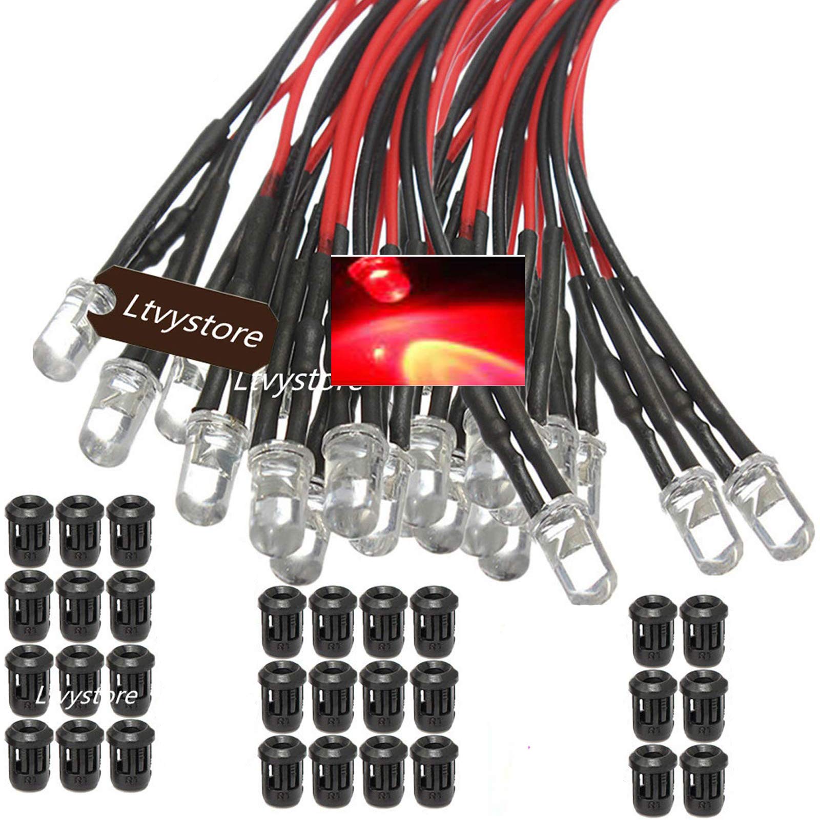 Ltvystore 30Pcs 3Mm Red Led Lights With Clips - 12V Prewired Bulbs For Display Panels
