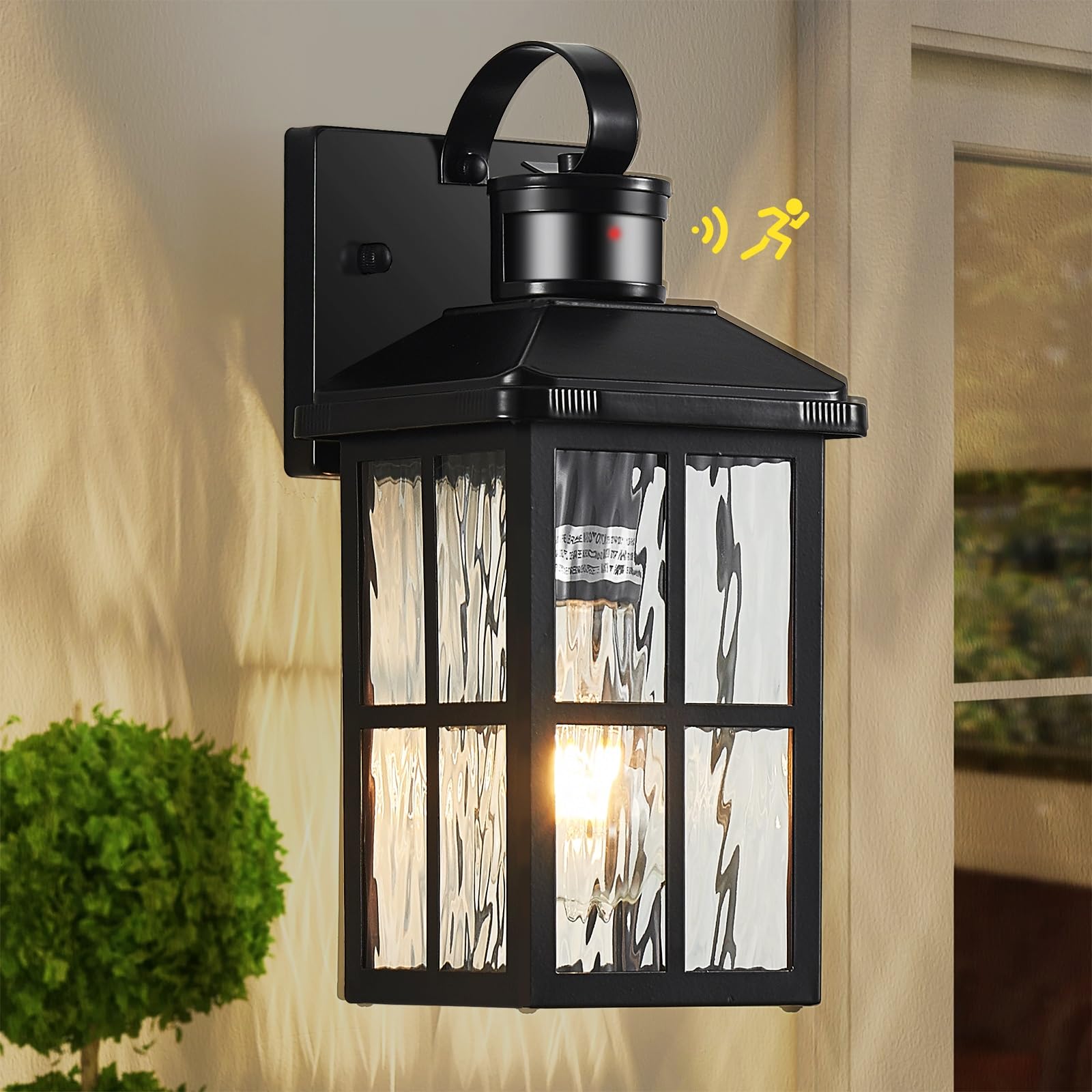 YJXGDIL Motion Sensor Outdoor Lights Dusk to Dawn Porch Light Black Exterior Lighting Fixtures Modern Outside Wall Mount Coach L