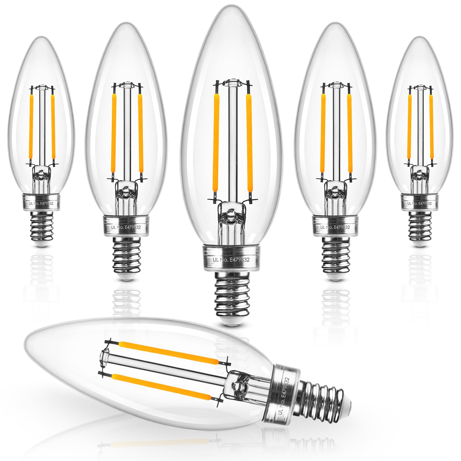 Hizashi E12 Candelabra Bulb 40 Watt Equivalent, Dimmable Candelabra Led Light Bulbs Soft White 2700K, 90+Cri 4W 450Lm B10 Led Ca