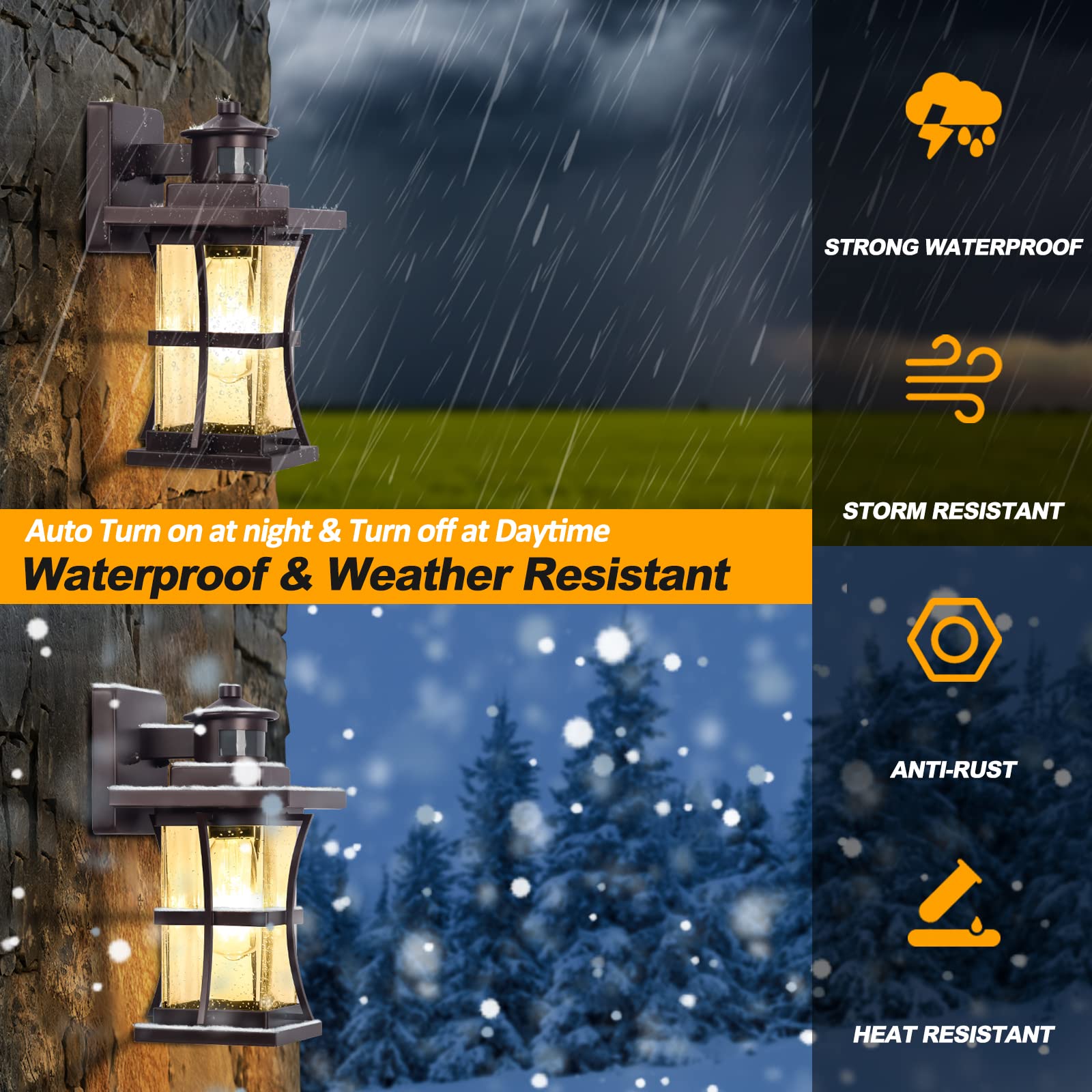 Motion Sensor Outdoor Lights - Oil Rubbed Bronze Dusk To Dawn Outdoor Lighting, Advanced Exterior Light Fixtures Wall Sconce, Waterproof Porch Light Wall Mount For Front Garage, Entryway Anti-Rust