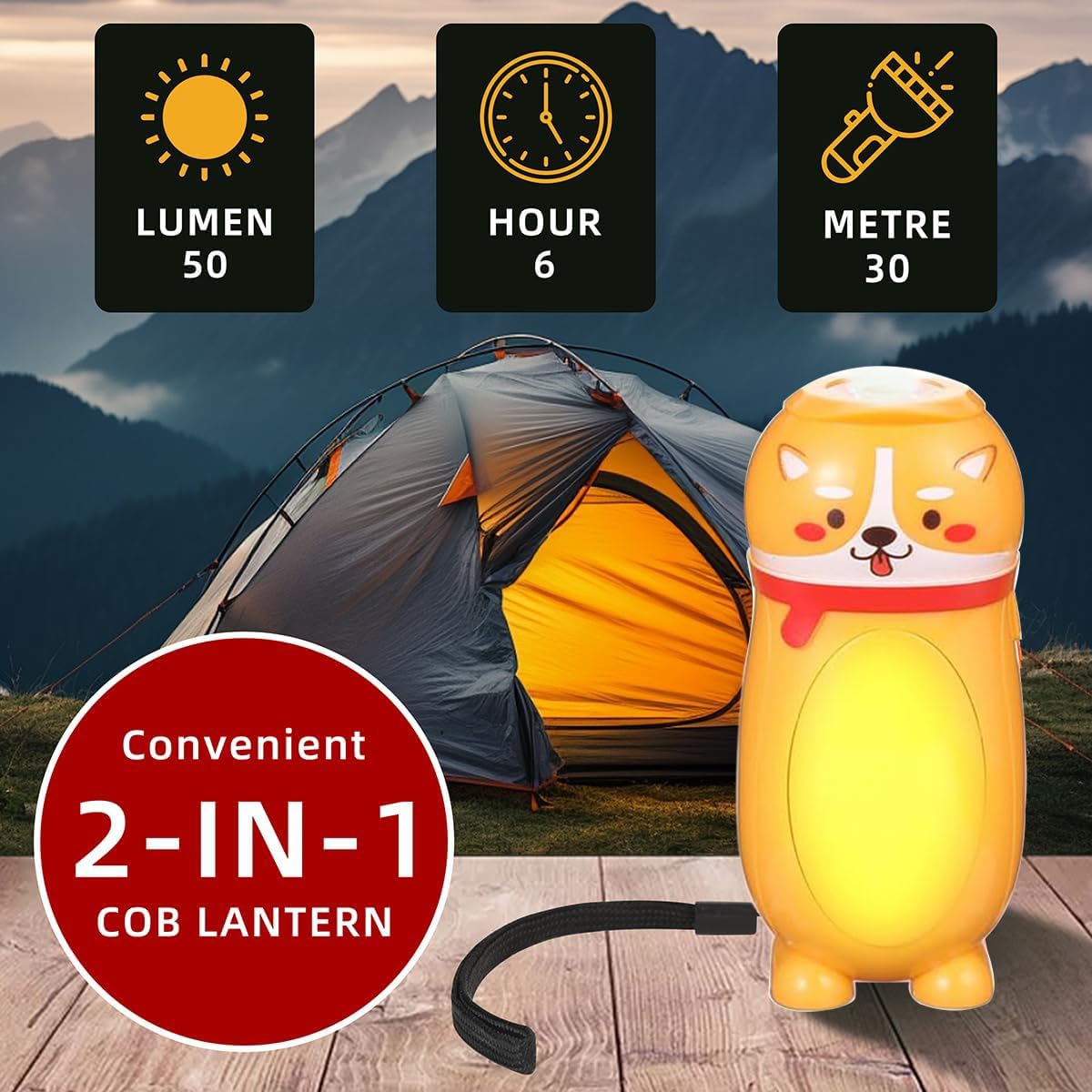 Hilngav Mini LED Flashlights 2 Pack - Cute Animal Design, Camping Lantern, Plastic, Model S12-3, Ideal for Kids and Toddlers, 2 in 1
