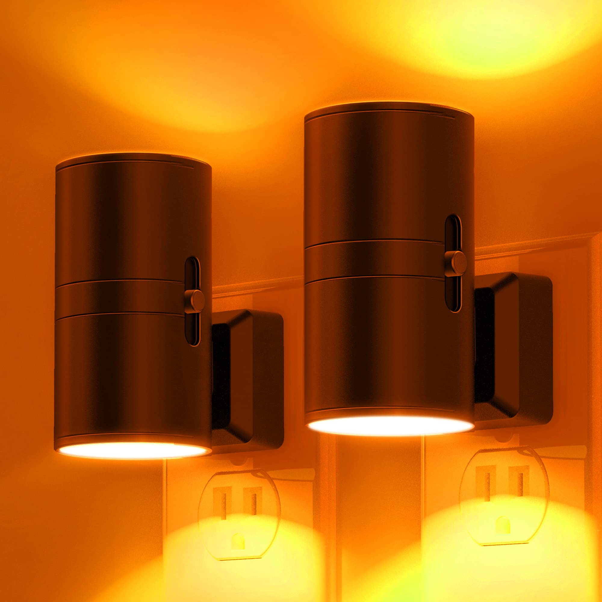L LOHAS LED Night Light, Dimmable Amber Light Sensor, 0-100LM, Plastic, Model GY-063-07-US-2, 2 Pack