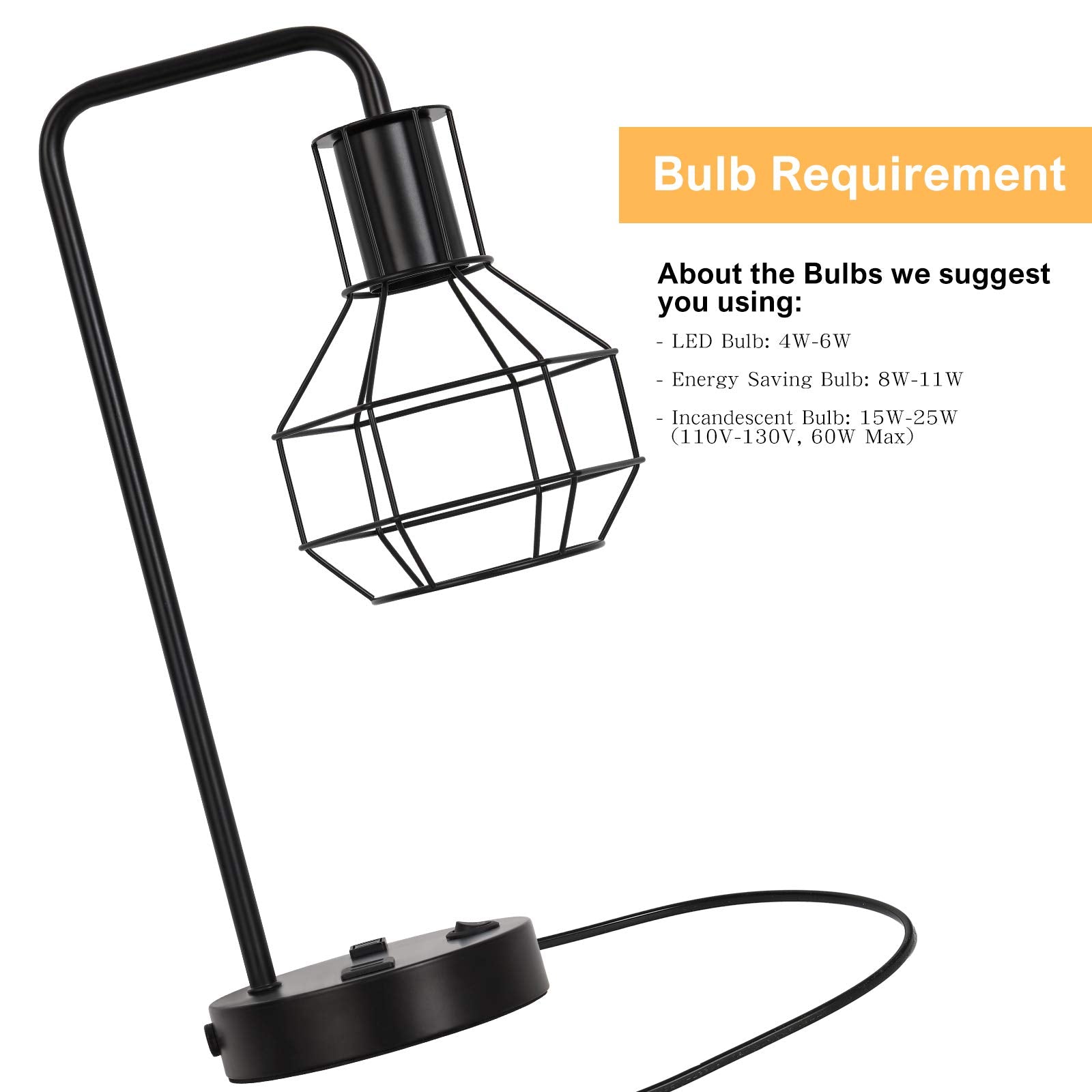 Haitral Usb Modern Table Lamp With Outlet, Industrial Farmhouse Bedside Desk Lamp For Bedroom, Office, Living Room, Black (Witho