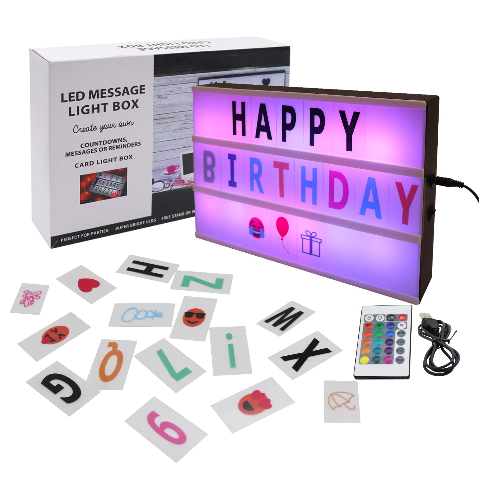 Cinema Light Box - A4 Size 16 Color Changing Light Up Message Board with 400 Letters Symbols for Festival, Birthday, Wedding, Pa