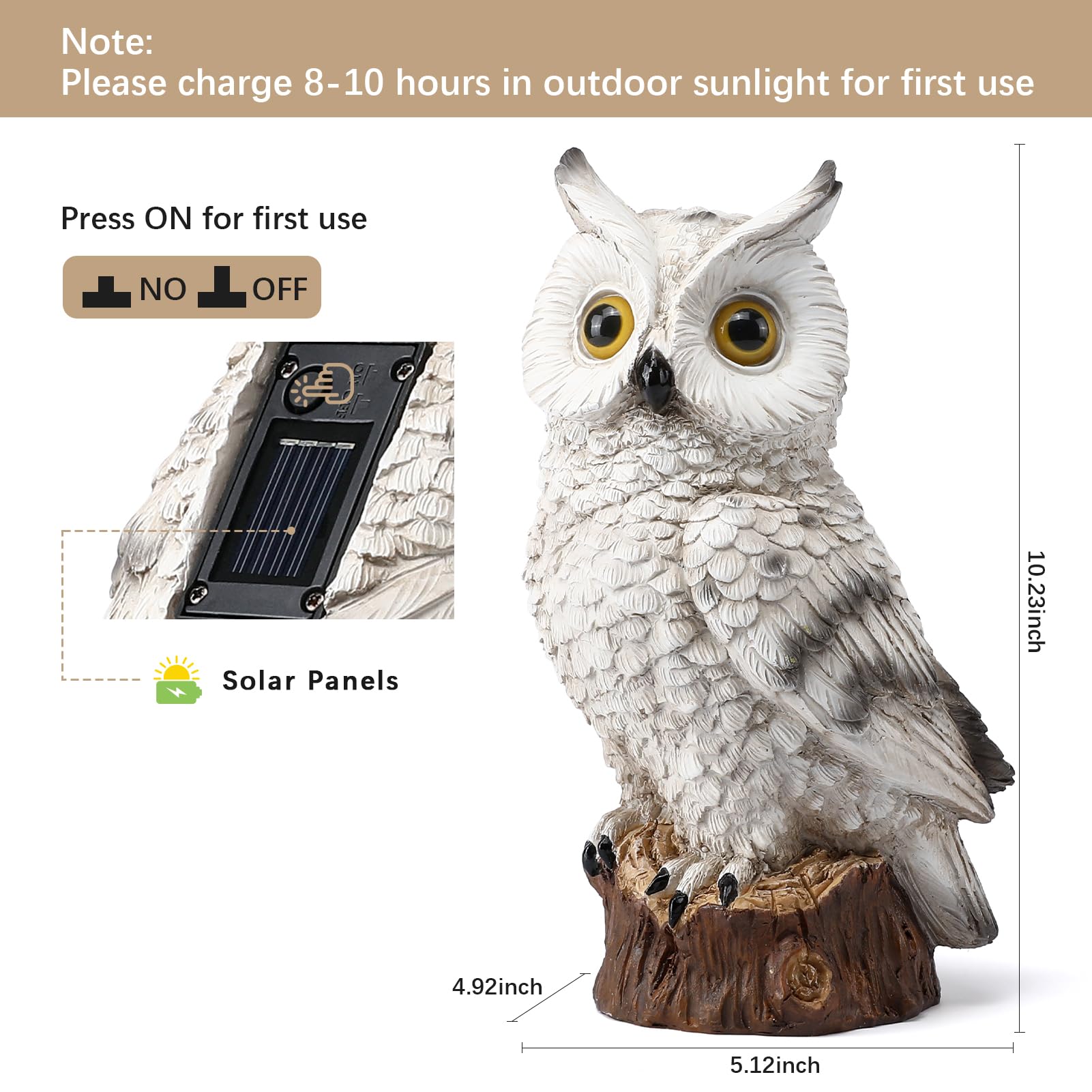 Wondhome Solar Owl Garden Statues Outdoor Decor Resin Owl Figurine With Led Lights Owl Sculpture For Porch Patio Lawn Yard Decorations Christmas Housewarming Gifts For Women Mom,White Owl