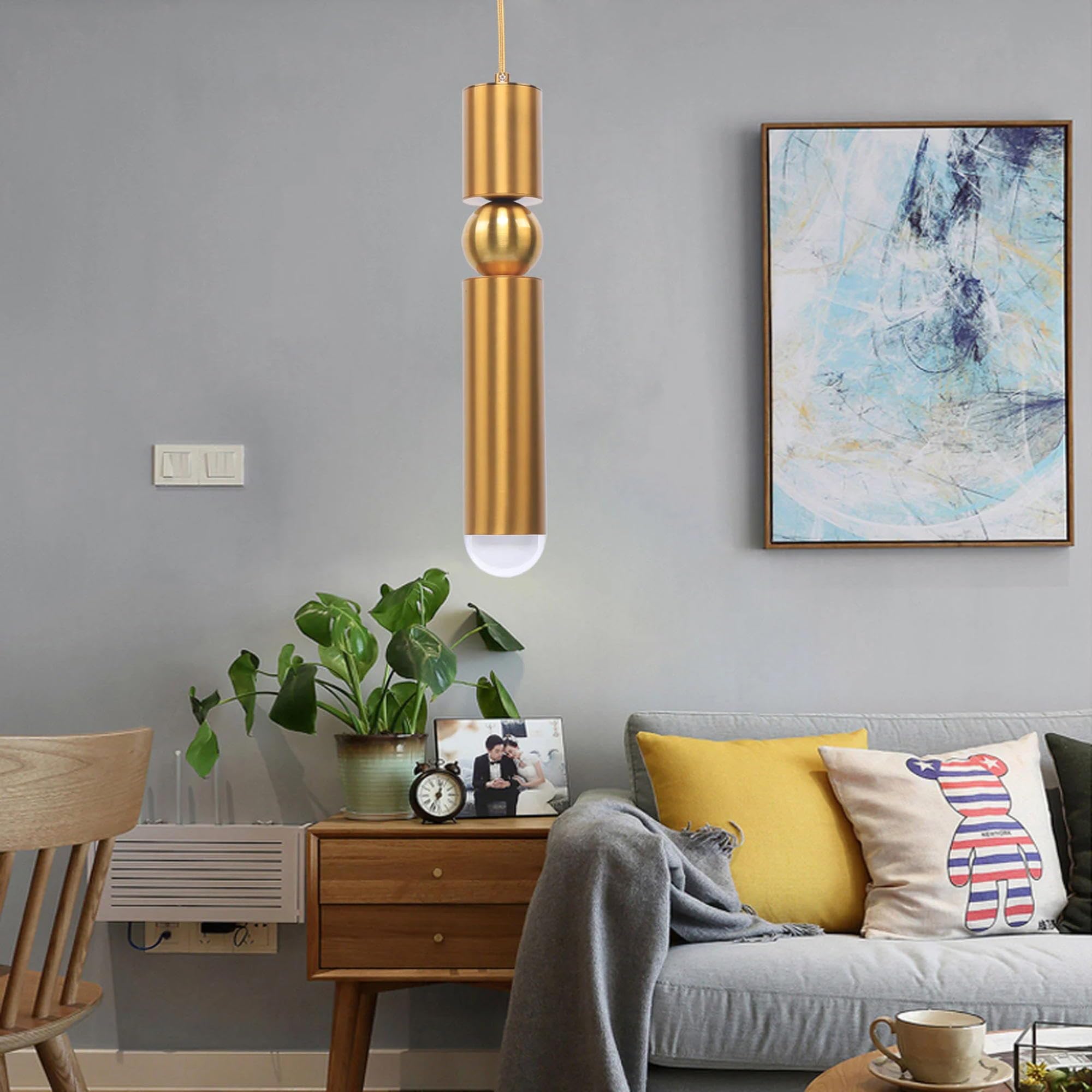 Hobaca Dia 6CM L36CM E26 LED Gold Modern Nordic Acrylic Pendant Light Fixtures Dinning Room Hanging Lights Ceiling Adjustable Holder Spotlight for Kitchen Island Lighting