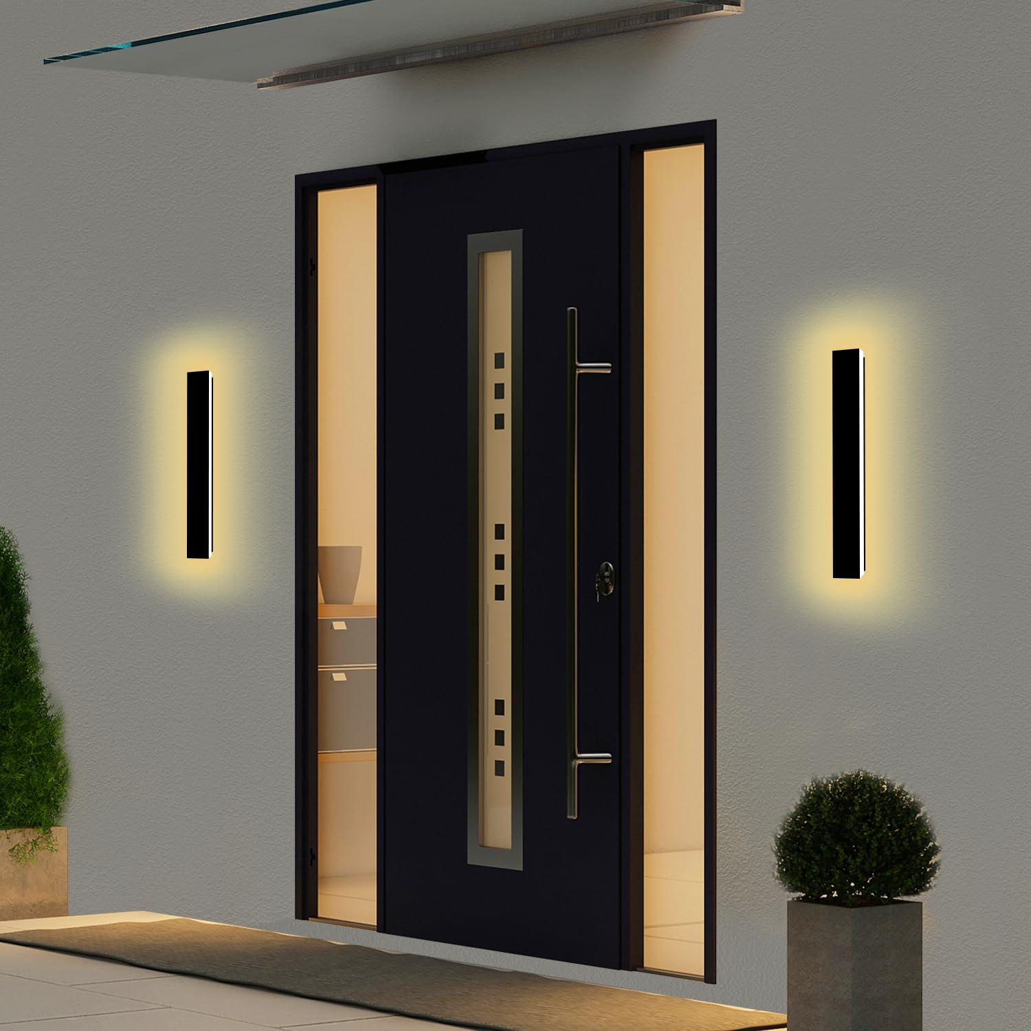 Niuzdu Modern Outdoor Wall Lights - 23.6Inch Black Exterior Light Fixtures Wall, Porch Lights Outdoor Wall Sconce, Patio Long Strip Wall Light Fixtur Outside For Garage, House