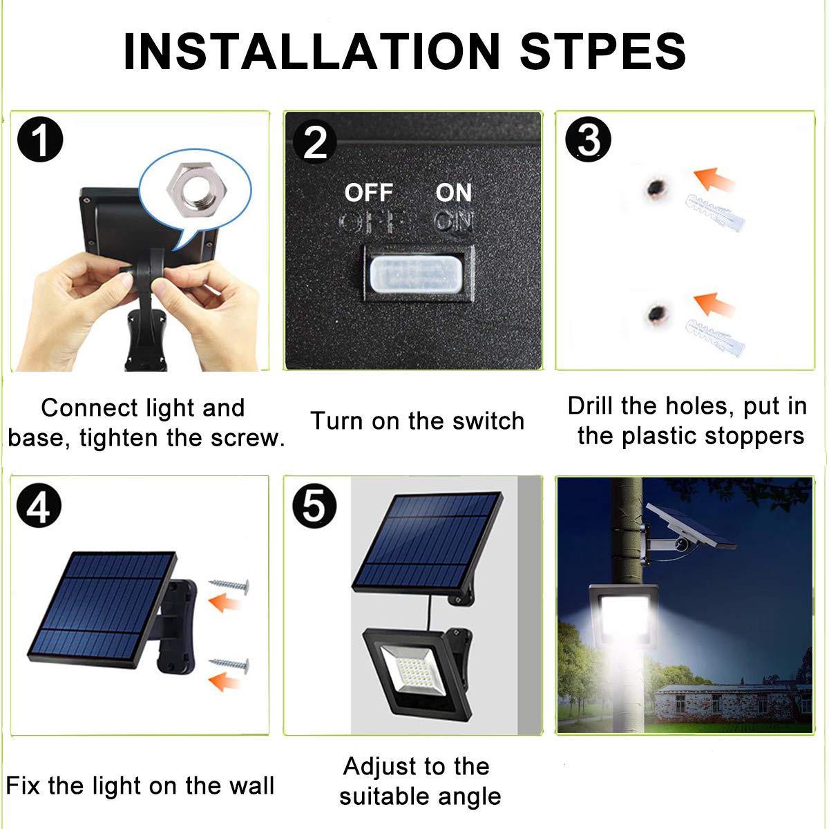 Awanber Solar Powered Flood Lights - IP65 Waterproof, 350° Adjustable - Black - 1 Pack - Auto Dusk to Dawn for Outdoor Use