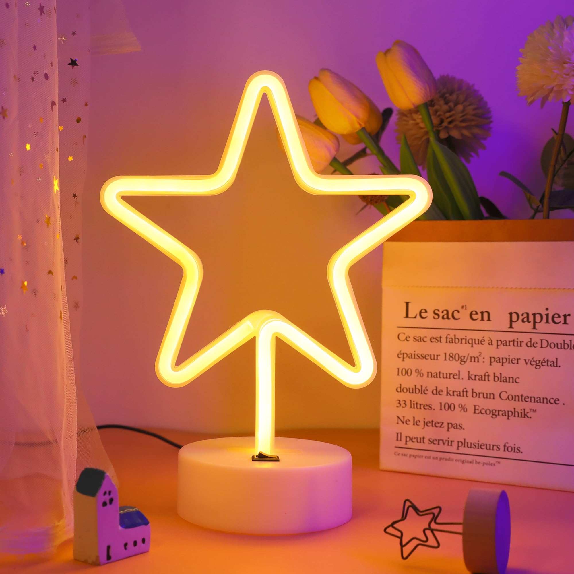 Enuoli Warm White Star Shaped Led Neon Light Lamp With Base Battery Operated Usb Powered Led Star Neon Sign Home Christmas Decor