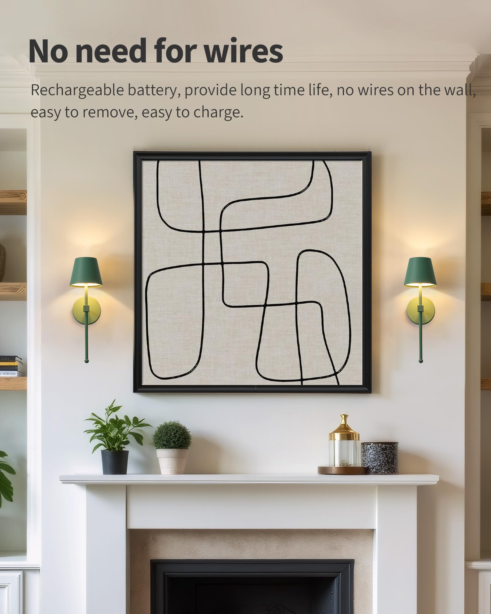 KDG Cordless Wall Sconces Set of 2, LED Wall Lamps, Rechargeable Battery, Metal, Small Size, Green, Model AMZ-TBL-036