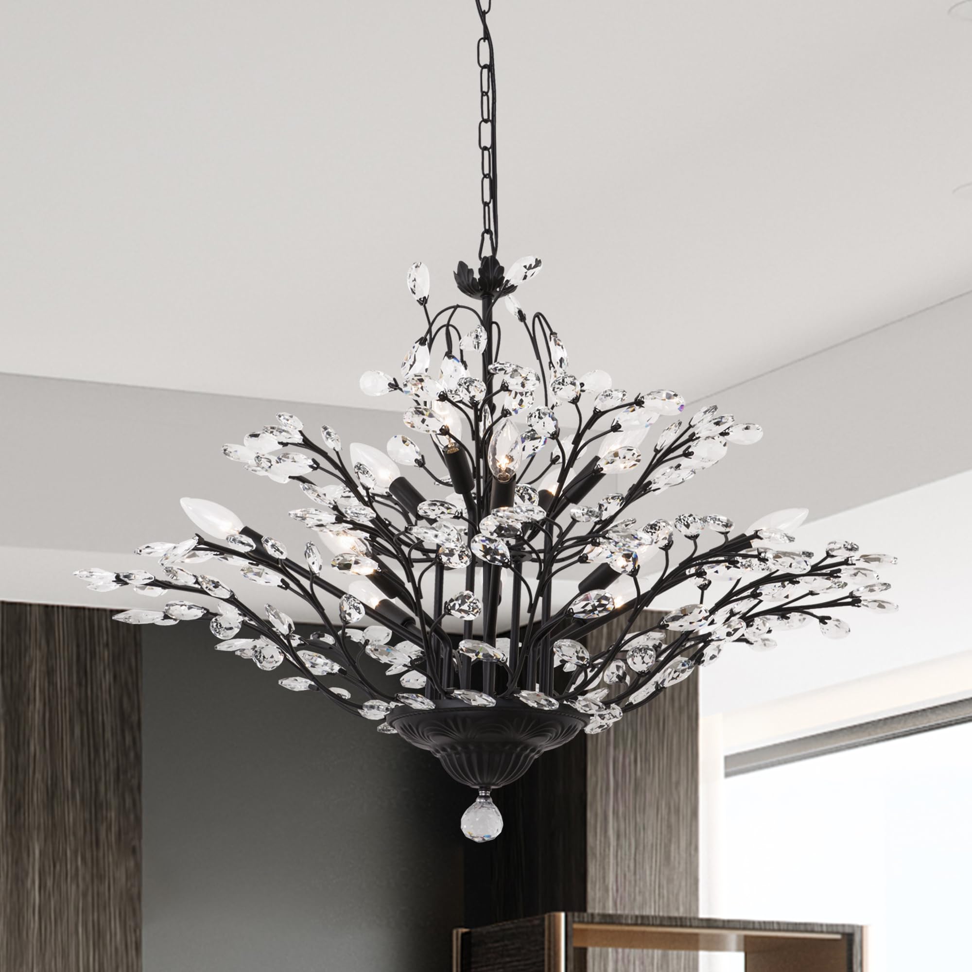 Maxax Vintage Crystal Branch Chandeliers, 12-Light Adjustable K9 Crystal Pendant Hanging Lighting Ceiling Light Fixtures Chandel