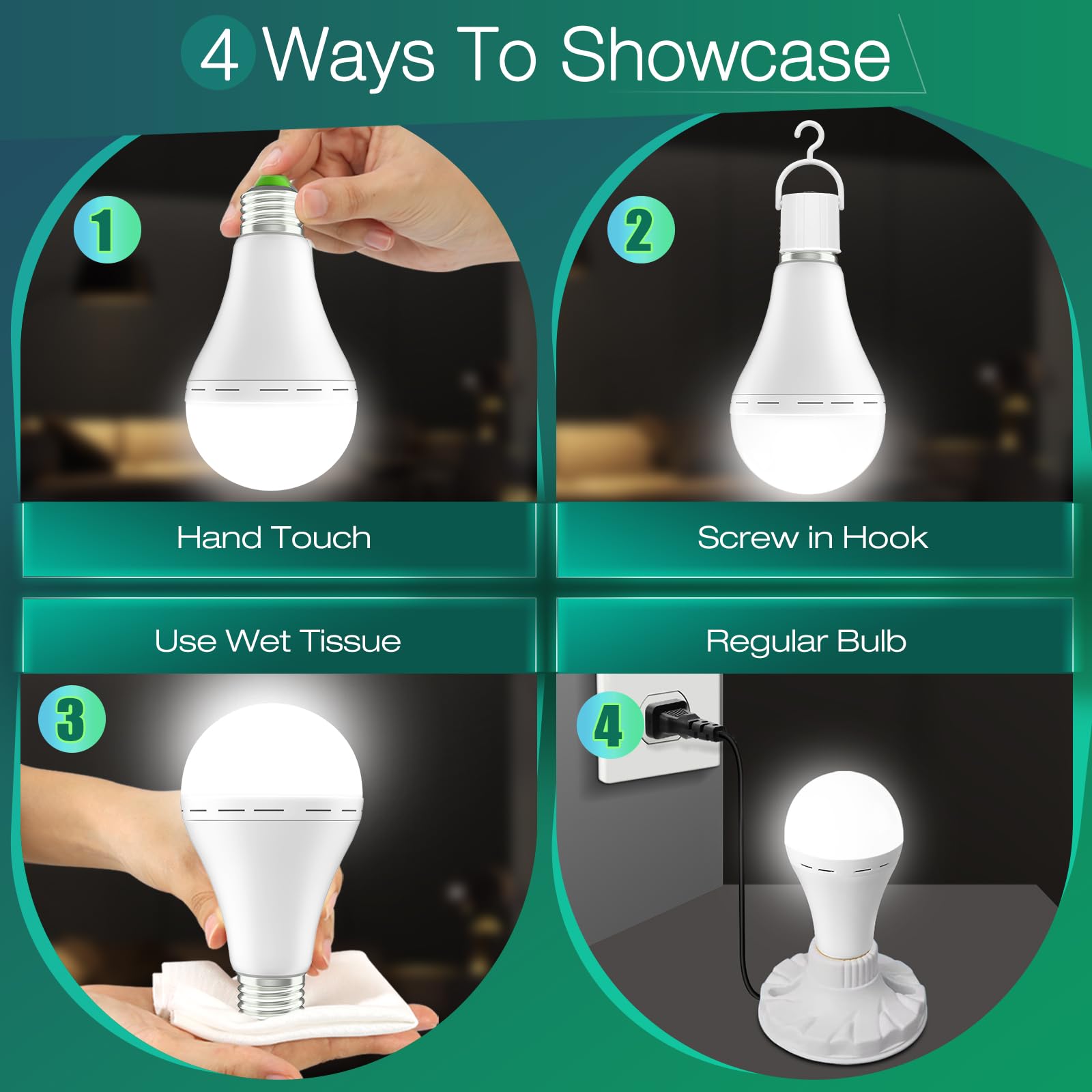 Emergency-Rechargeable Light Bulb With Hook,Stay Lights Up When Power Failure, 1500Mah 12W 60W Equivalent Led Light Bulbs For Ho