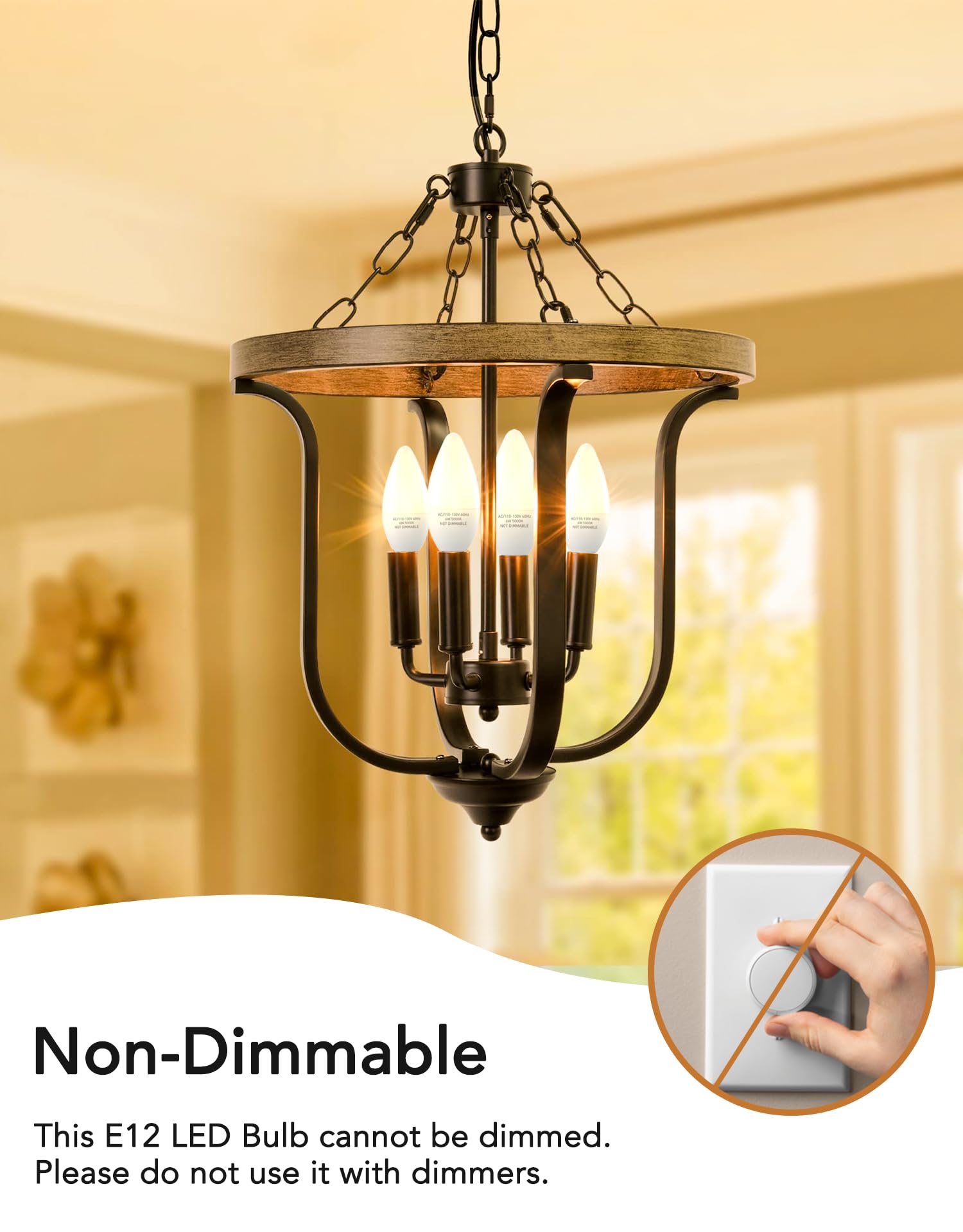 Partphoner E12 Led Light Bulbs B11 Candelabra Bulbs 60W Equivalent, Non-Dimmable 6W Led Candle Chandelier Bulb 600Lumen, 2700K S