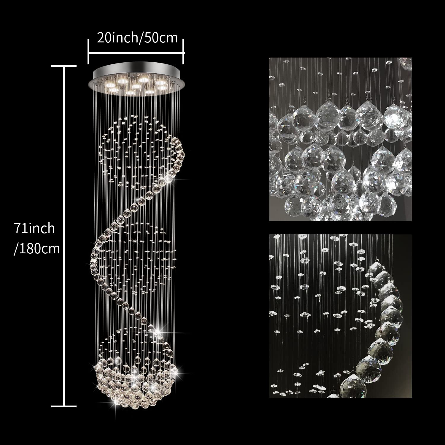 Modern Spectacular Spiral Sphere Rain Drop Chandeliers, K9 Crystal Chandeliers Ceiling Light Fixture For Hallway, Foyer Staircas
