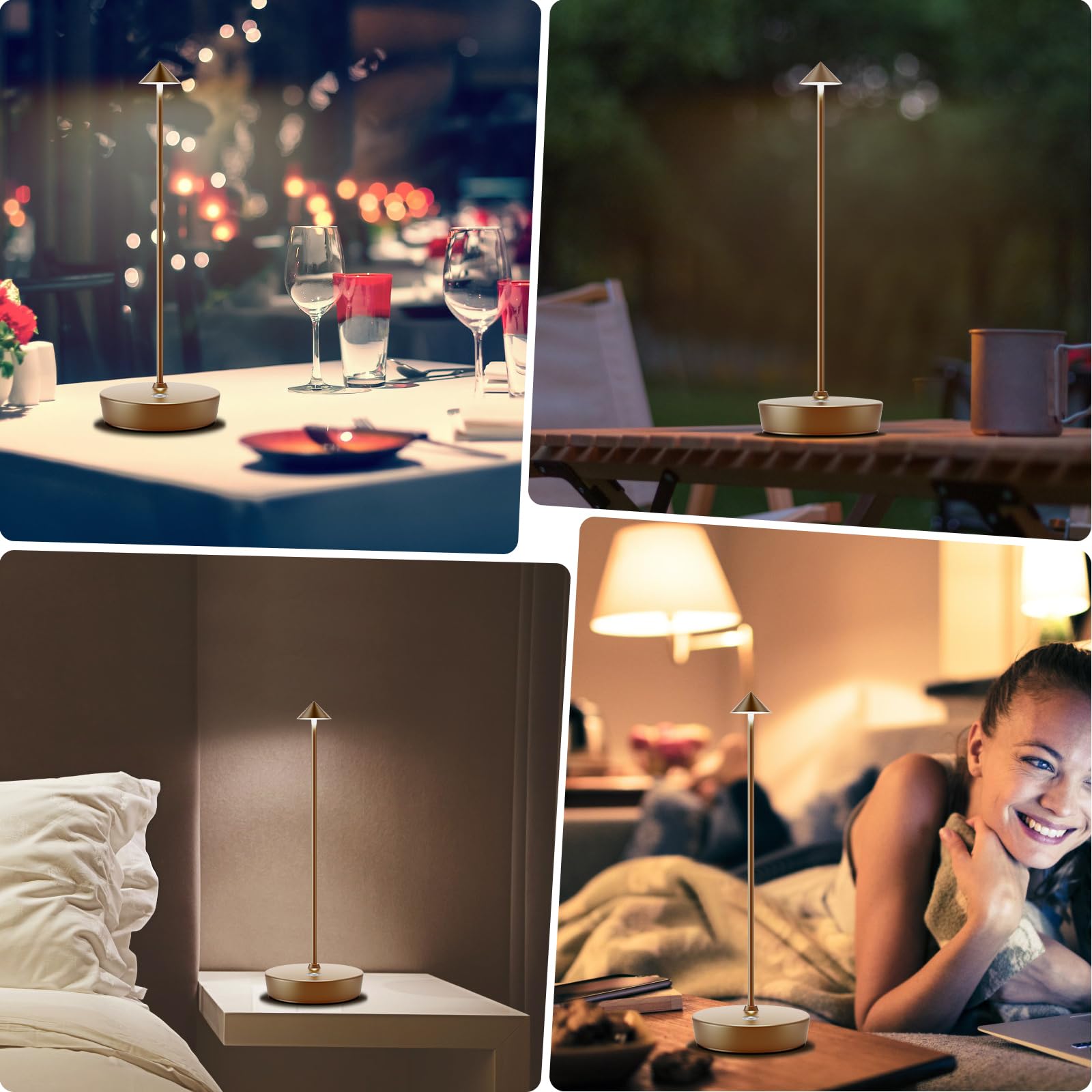 YIBEN Rechargeable Cordless Table Lamp, 6000mAh Battery, 3 Brightness Levels, Portable LED, 2-Pack, Titanium Finish