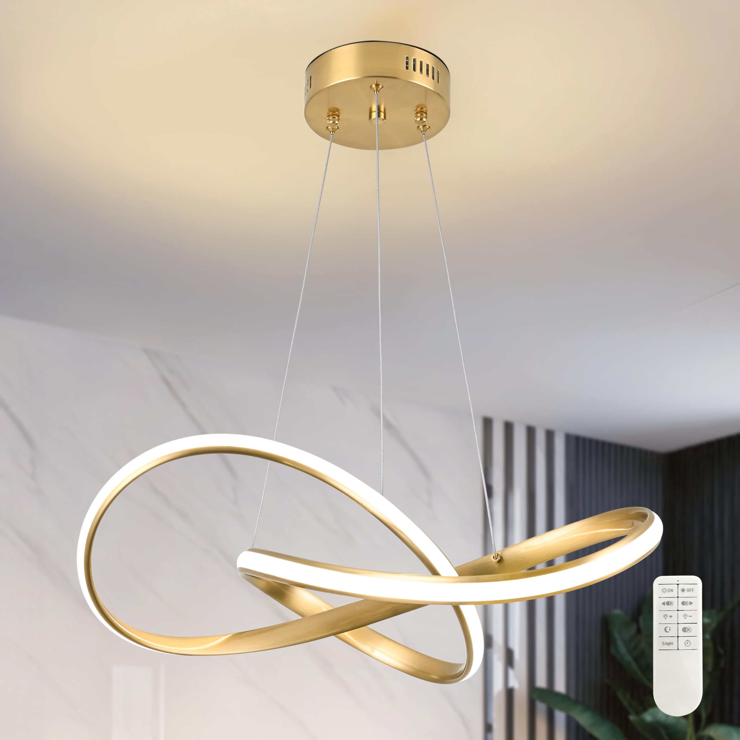 Mccokaige 20in Gold Modern LED Chandelier, Dimmable, H79 Adjustable, Metal, Model SYC-55-J