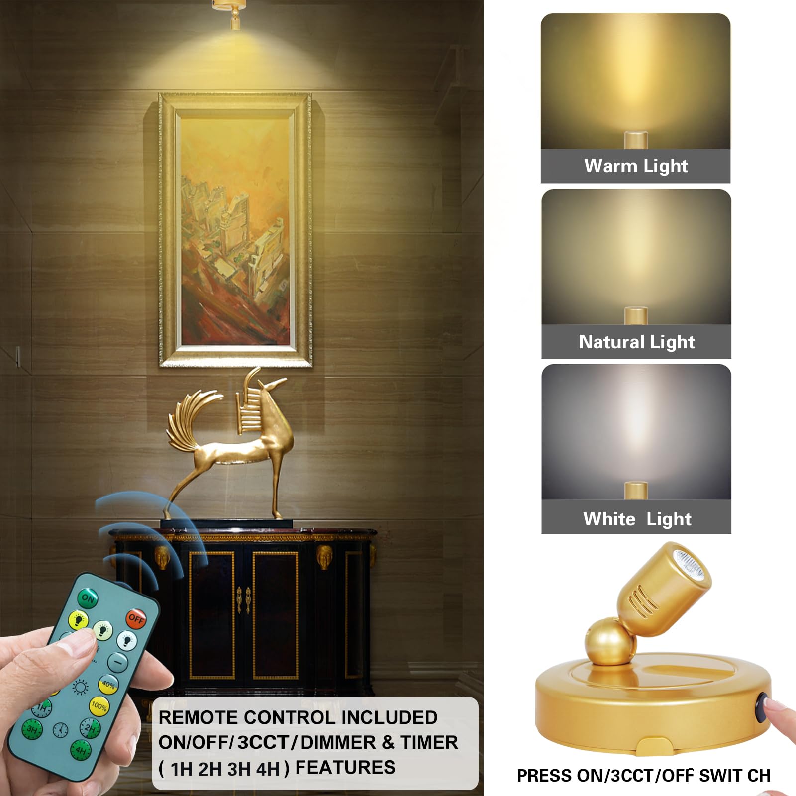 Hamvidne Indoor Spotlight, Battery Operated Picture Light With Remote, 3 Lighting Modes Led Display Lights, Plant Tree Spotlight