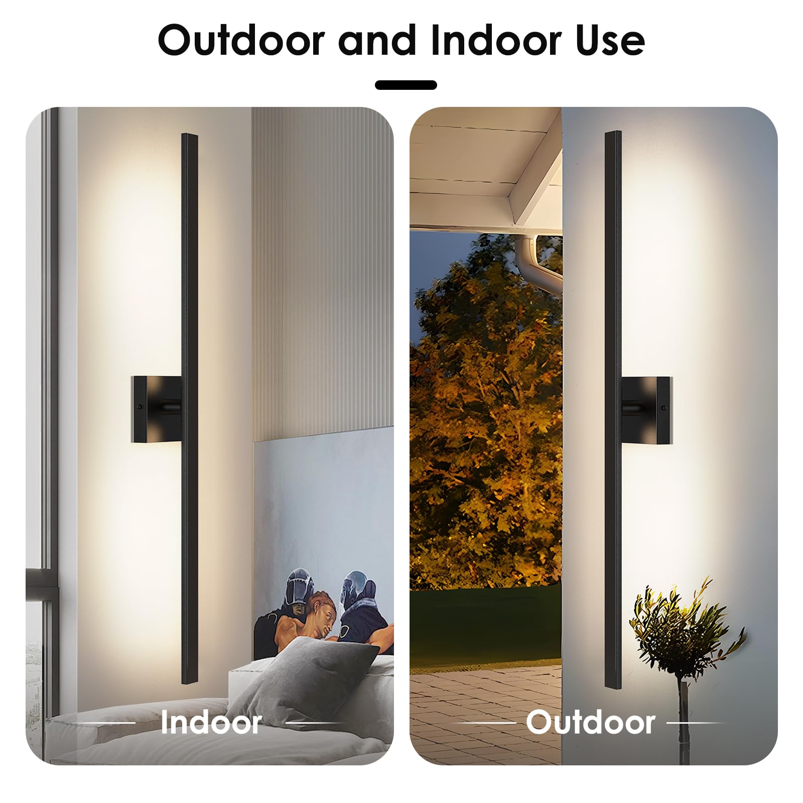 BesLowe 39in Black LED Outdoor Wall Lights, 2-Pack Waterproof Metal Sconces, Modern Design for Porch and Garage