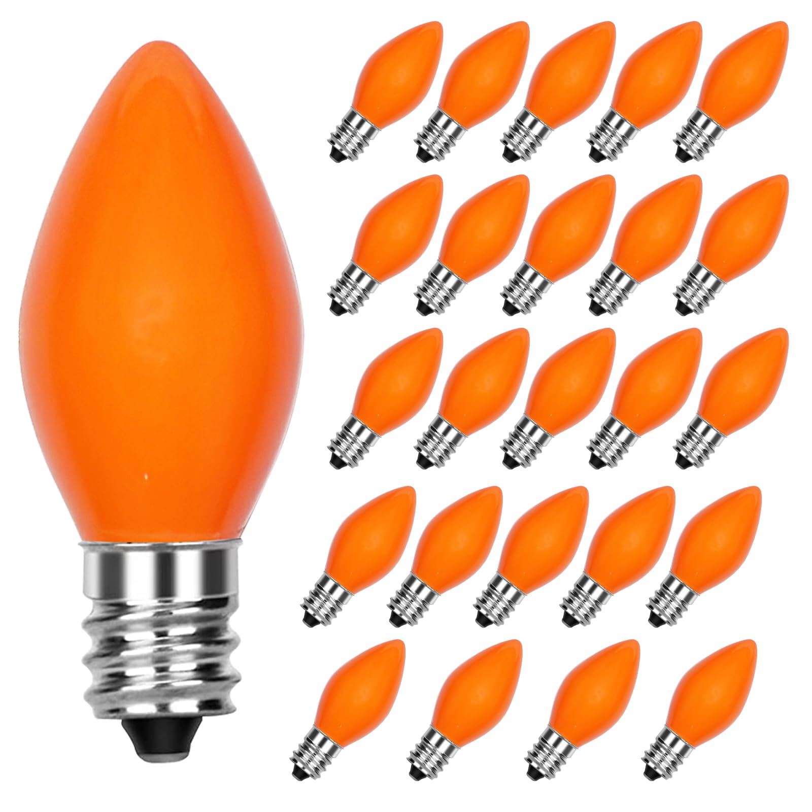 Abeja 25 Pack C7 Orange Ceramic Light Bulbs, 5 Watt Ceramic Orange Vintage Light Bulbs for C7 Halloween Outdoor String Lights, Candle Lamps, Night Lights, C7/E12 Candelabra Base