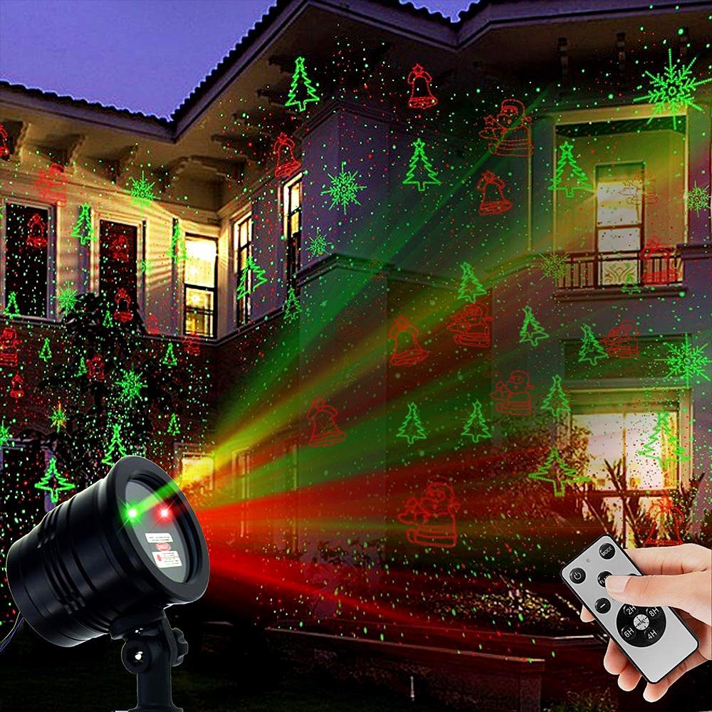 RGB Laser Christmas Lights - Indoor/Outdoor, 3 Colors, Multiple Patterns, Waterproof with Remote - For Holiday Decor
