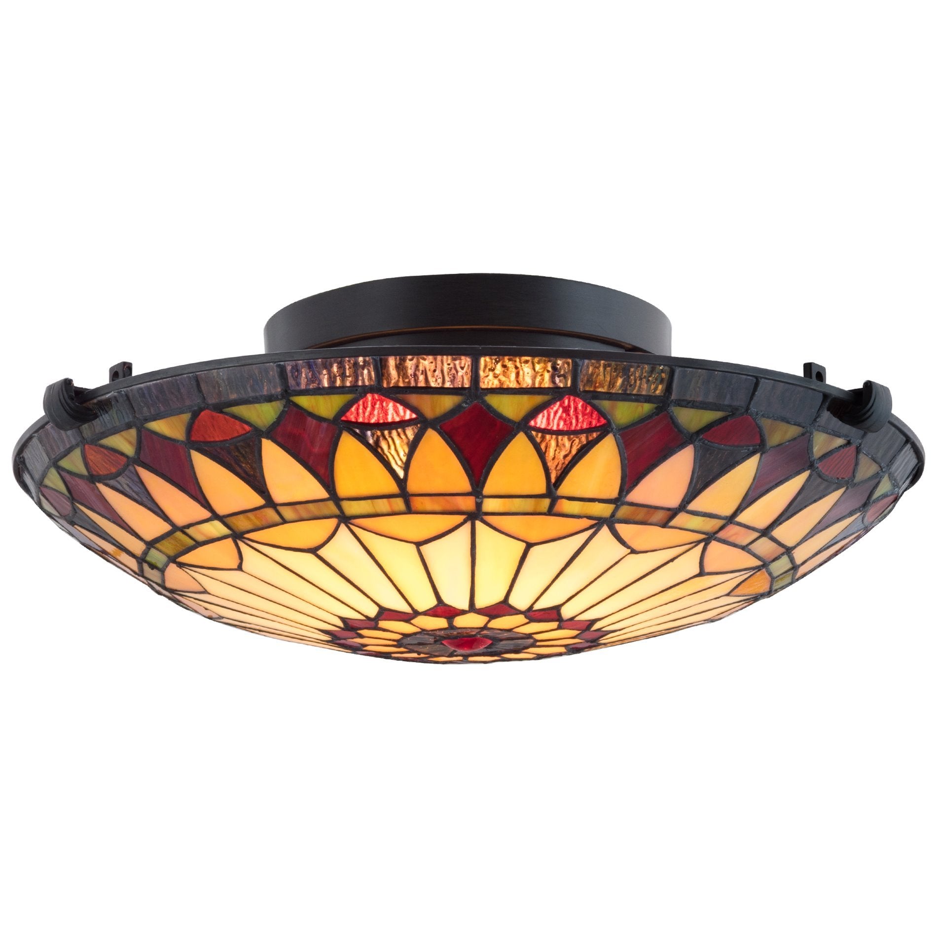 Kira Home Mateo 16 2-Light Tiffany Glass Flush Mount Ceiling Light  Black Finish
