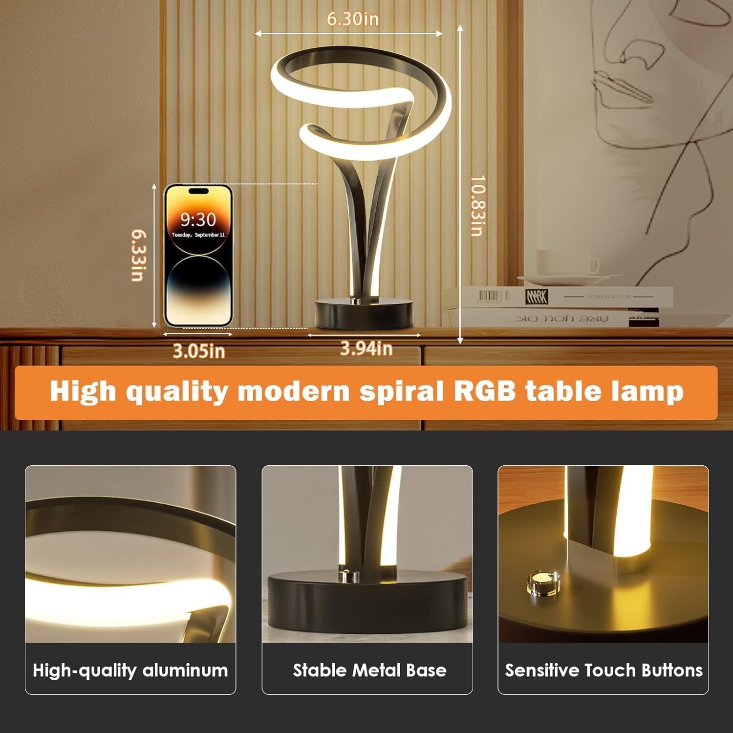 Airnasa Spiral Led Table Lamp Set Of 2 - 7 Colors, Touch Dimmable, Modern Nightstand Lamps