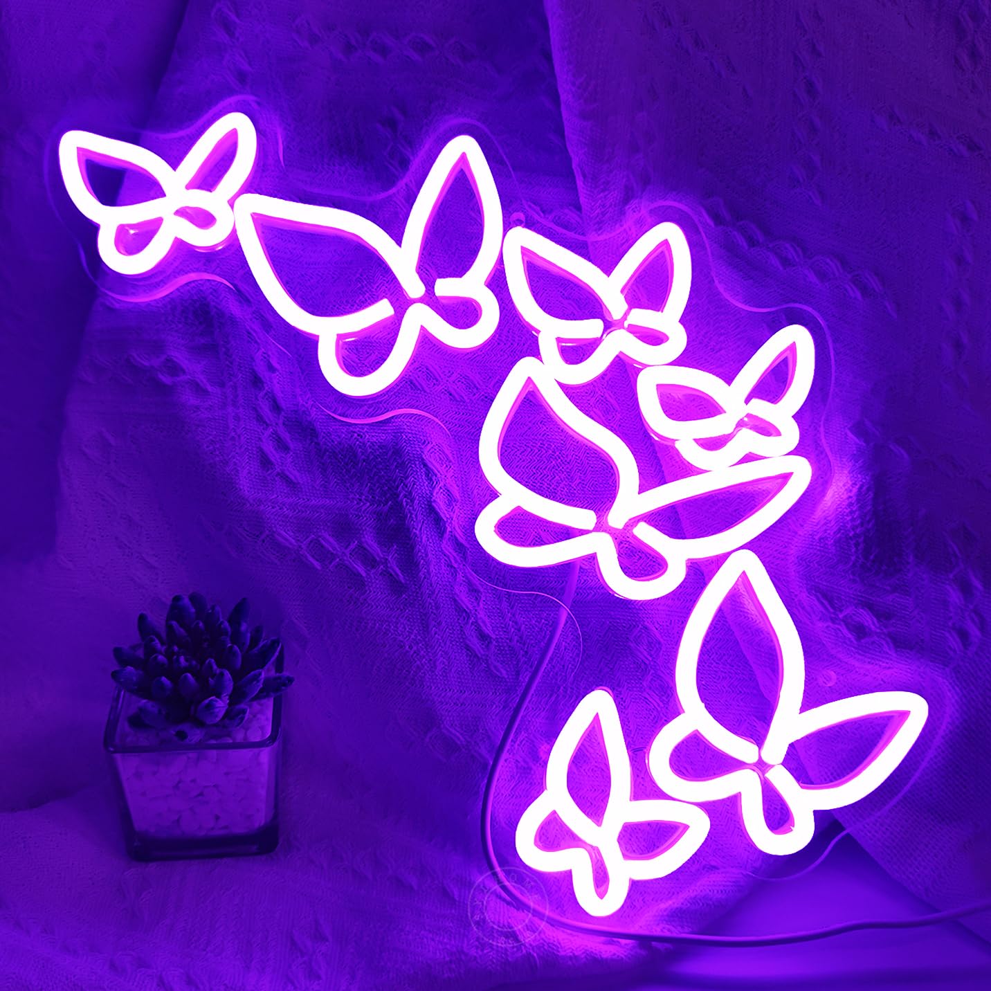 SYLHOME Purple Butterfly LED Neon Light Sign - 16.5" x 8.9" Acrylic Decor for Girls Bedroom, Kids Room, Weddings, and Parties