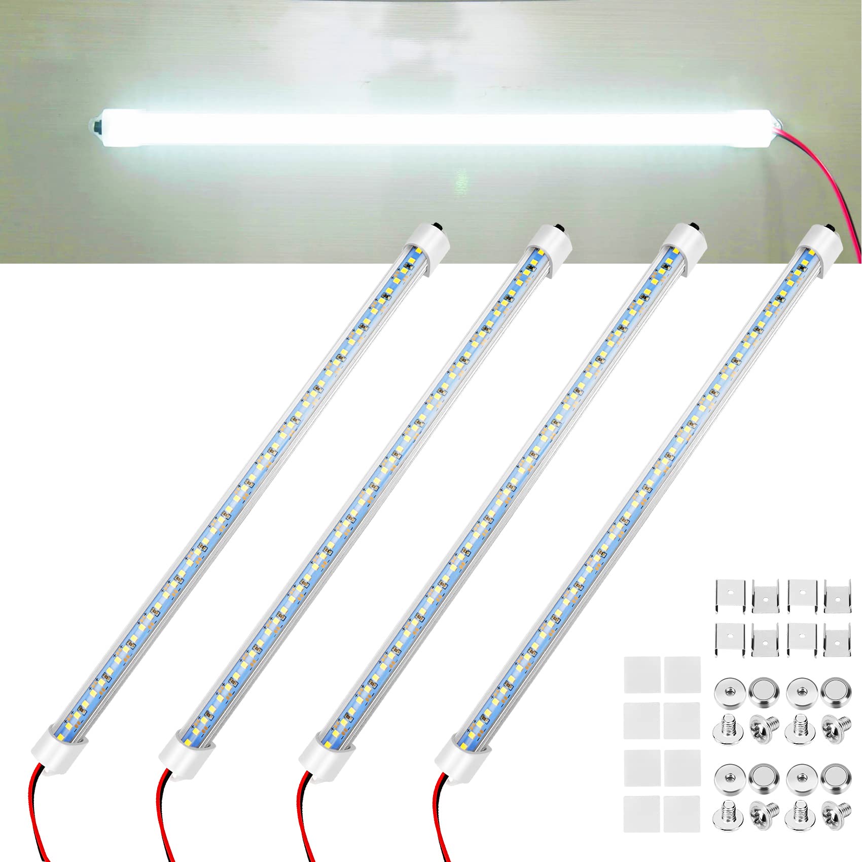 Rifachua Car 12V Interior Led Light Bar 48 Leds Strip Lights With Switch And Magnets 6500K White Light For Car Van Rv Cabinet Sh