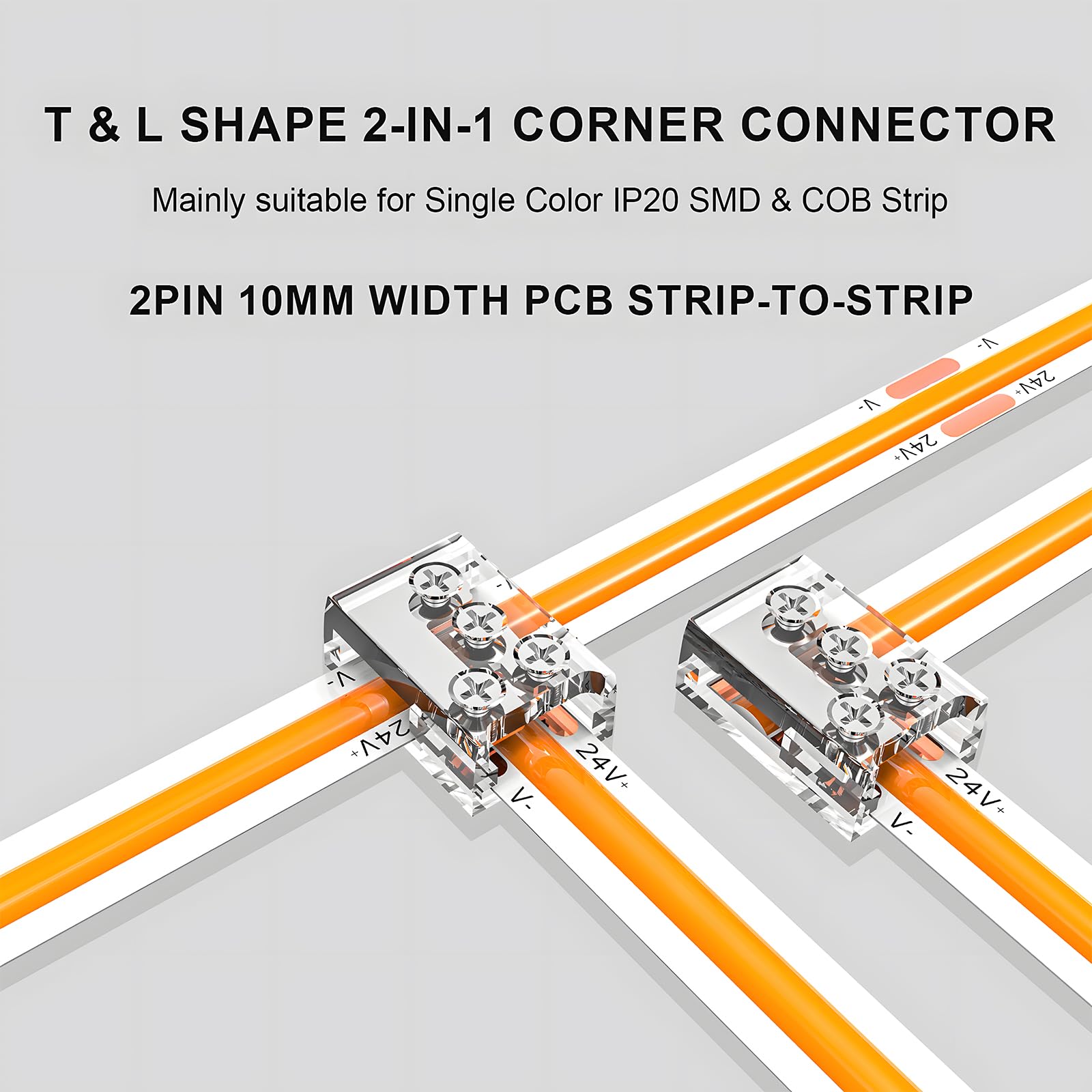 15 Pack Led Strip Connectors 2 Pin 10Mm Solderless T & L Shape Led Tape Lights Connector Tighten Screw Transparent Strip To Stri