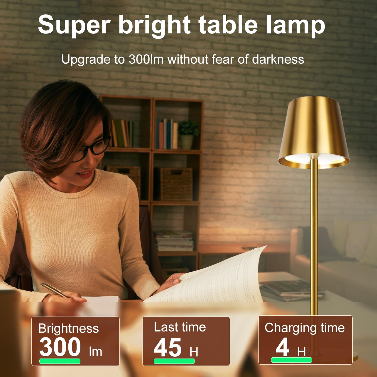 Seyxicnor 2 Pack Gold Cordless Table Lamp Rechargeable, 5400Mah Battery Metal Table Light With 3 Adjustable Heights, 3 Color Ste