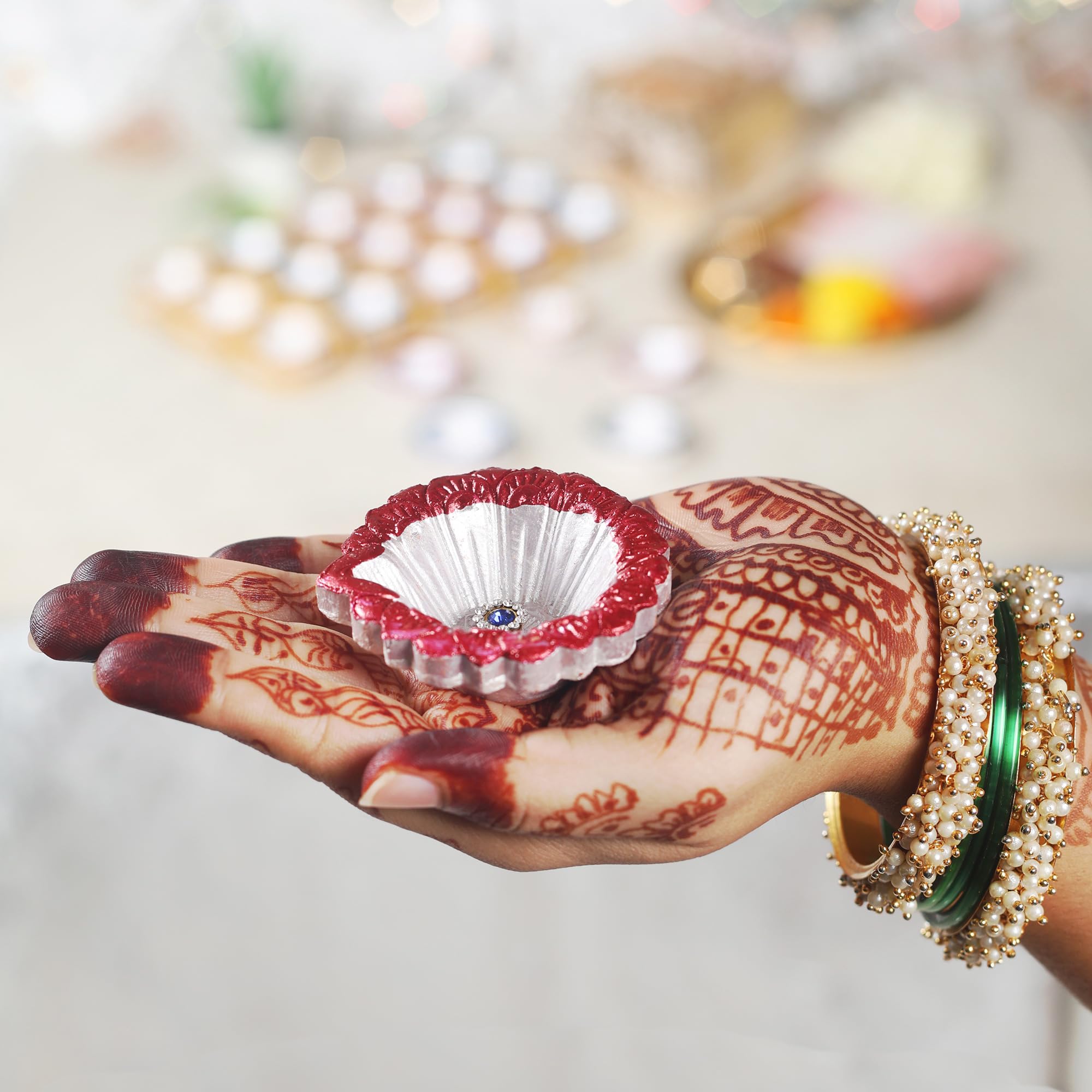 KSJONE 30 Pcs Hand Painted Diwali Decoration Diwali Clay Diya with Cotton Wicks Oil Lamp Indian Festive Home Decoration Traditio