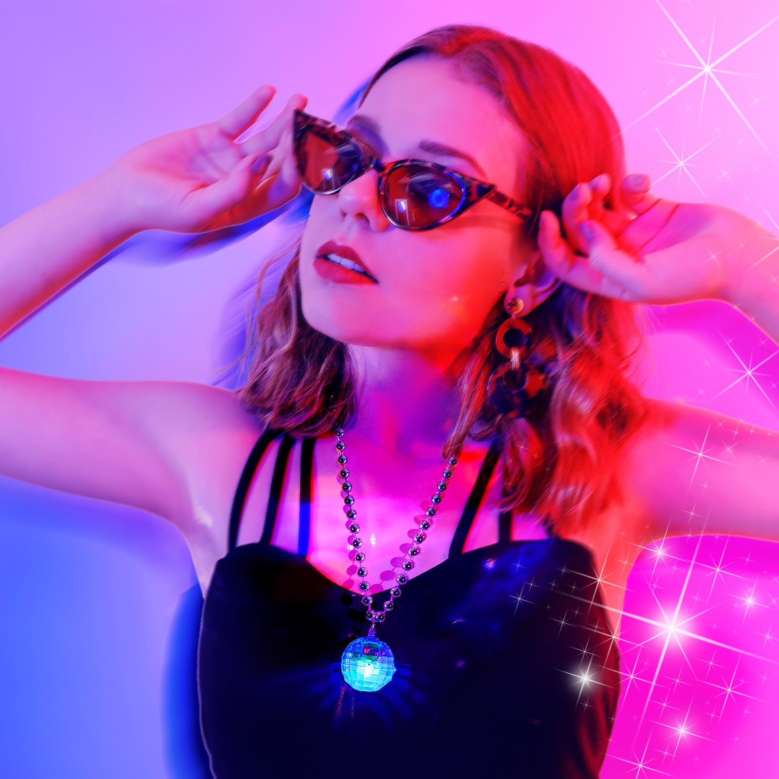 Henoyso 6 Pcs LED Disco Ball Necklaces Light up Necklaces 70s Party Decorations Accessories Women Disco Ball Costume Party Favor