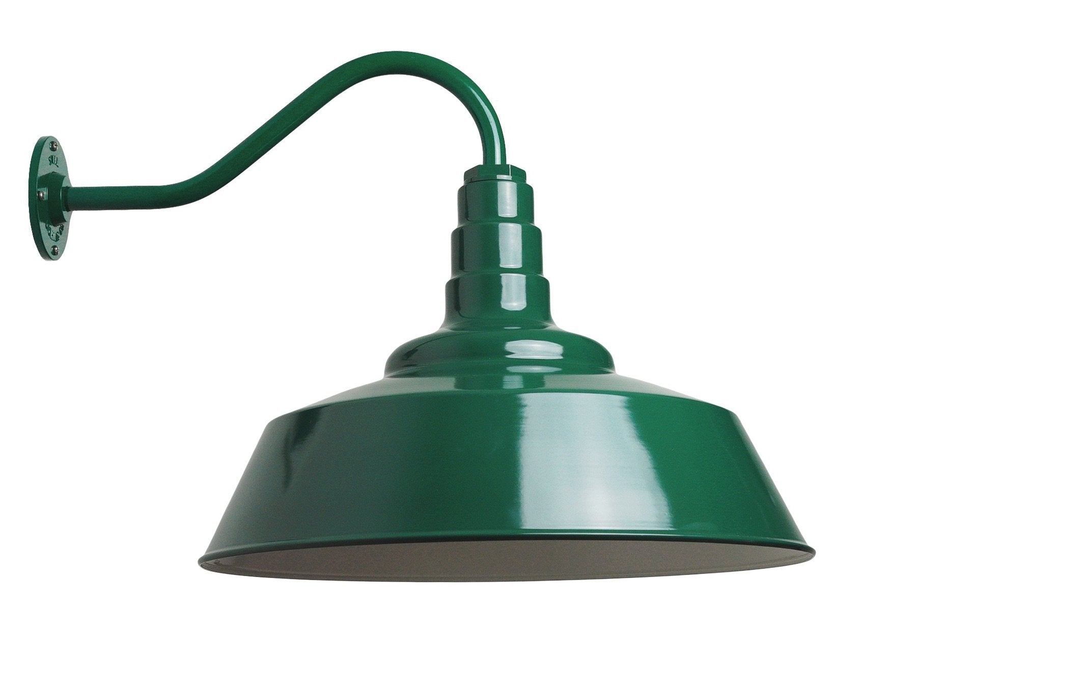 Steel Lighting Co. Redondo Barn Light - Outdoor Wall Mounted, 20in Dome, 16in Gooseneck, Alloy Steel, Green Exterior, Model S20