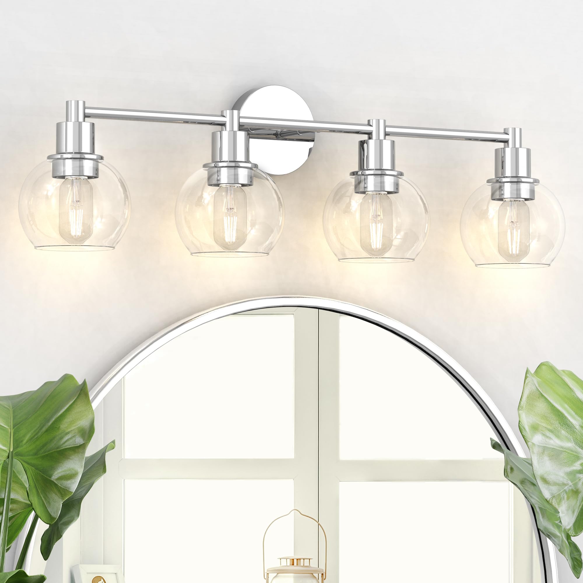 Espird 4-Light Bathroom Vanity Light Fixture, Polished Chrome Metal Wall Sconce, Model L02-4-GE, Industrial & Farmhouse Style