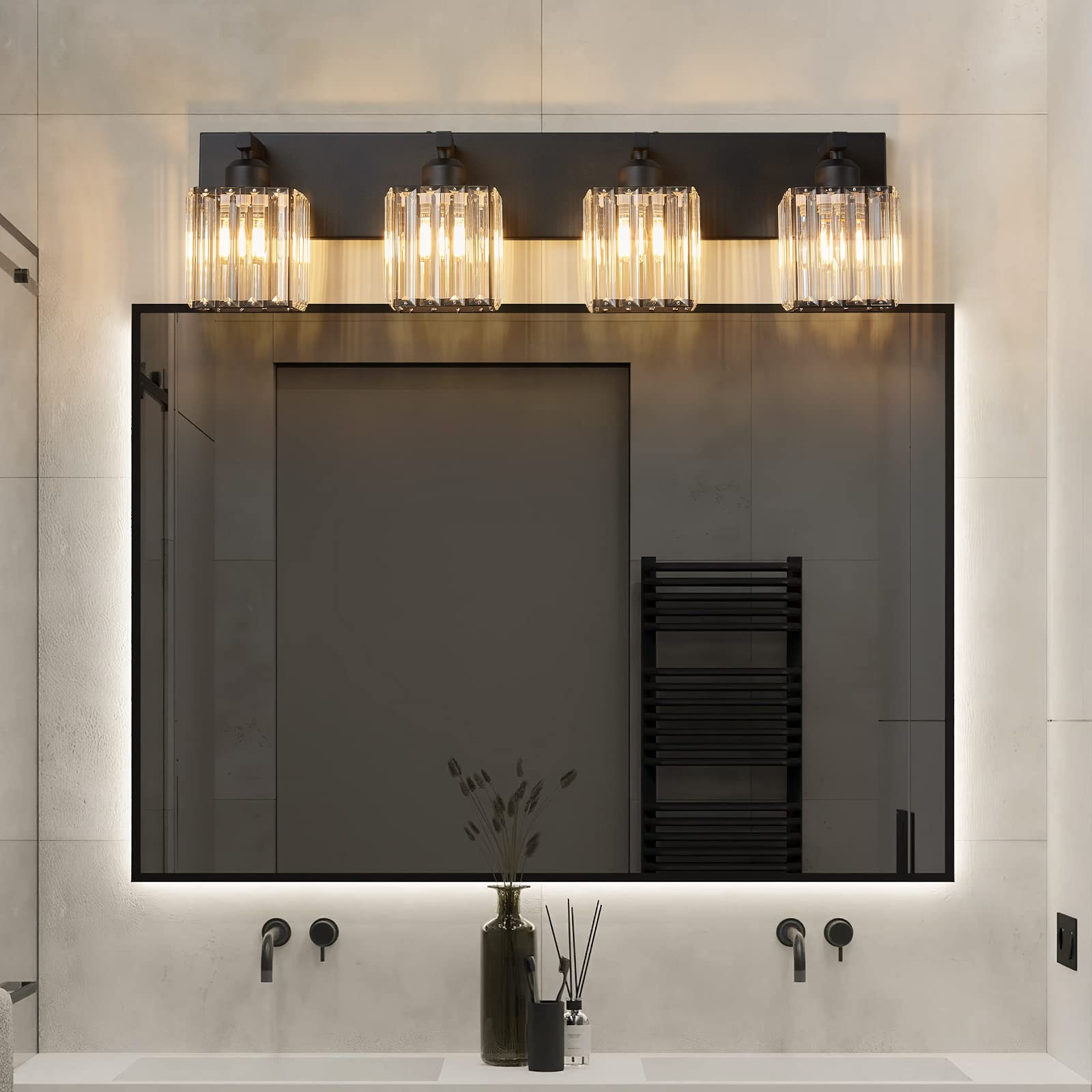 FDPBY Modern 4-Light Bathroom Vanity Light Fixture, Black Metal, Model JW-002