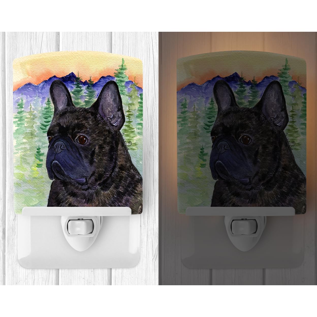 Caroline'S Treasures Ss8257Cnl French Bulldog Ceramic Night Light Compact, Ul-Certified, Ideal For Bedroom, Bathroom, Nursery, Hallway, Kitchen, 6X4X3, Multicolor